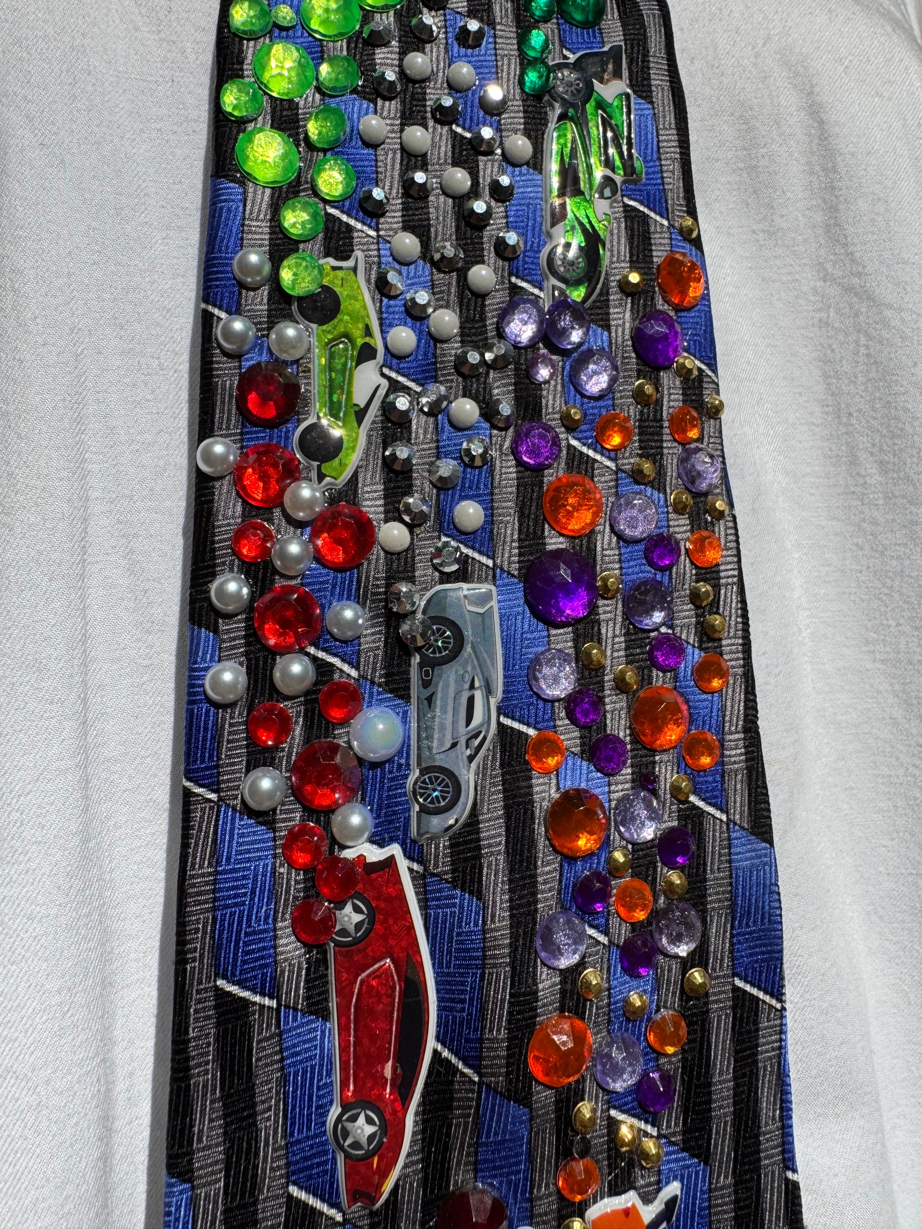 Navy Blue and Grey Cars Racing Daytona Tie