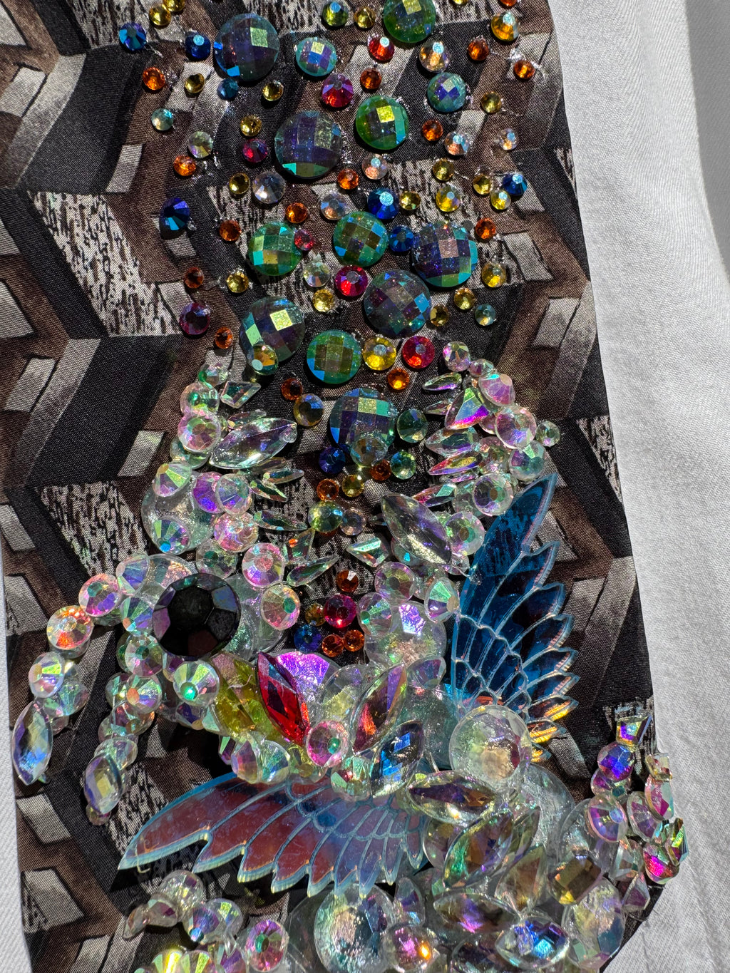 Grey Iridescent Dragon Spitting Rainbow Flames Royalty Tie