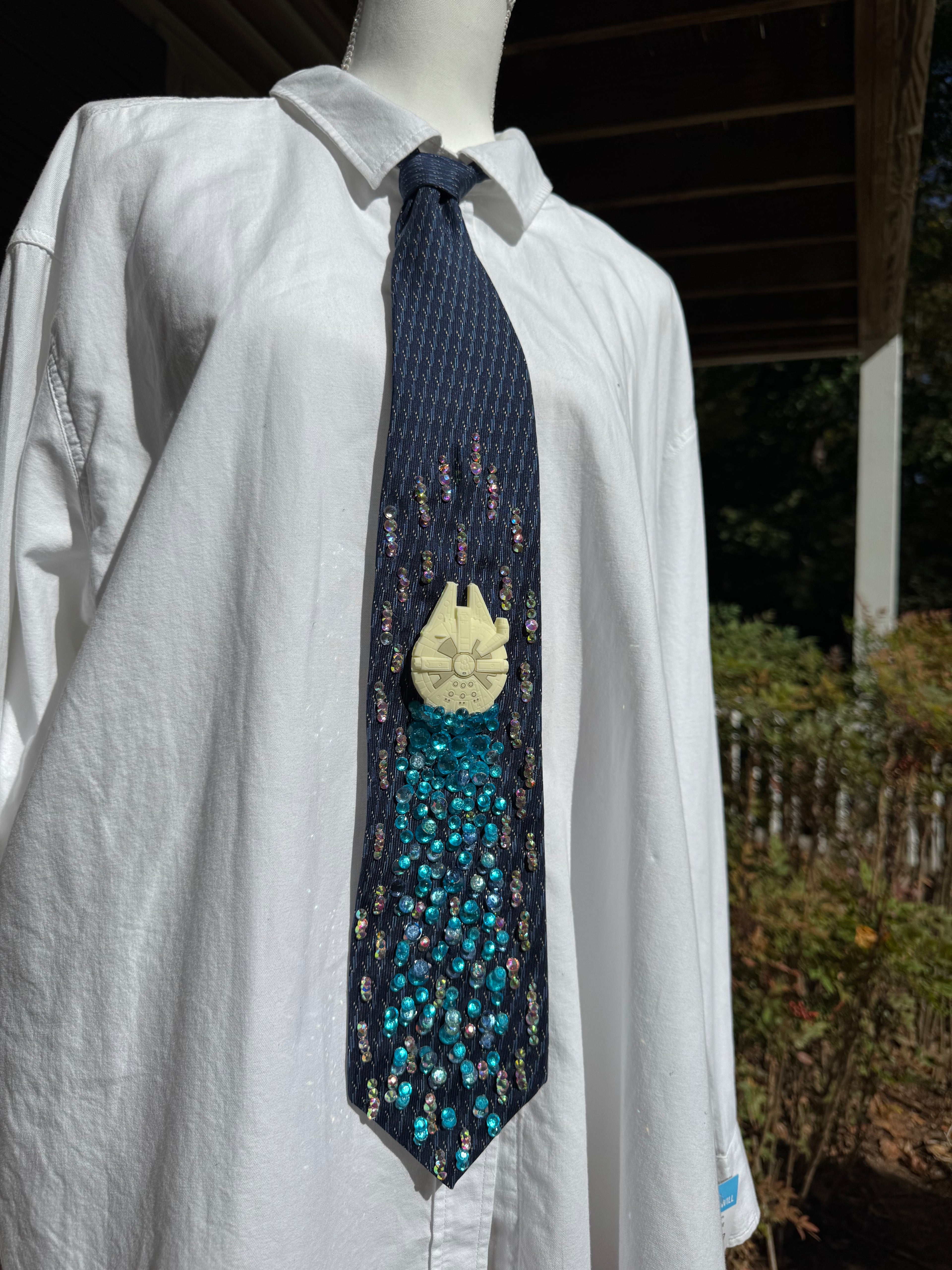Navy Blue Millennium Falcon Zooming Through Space Star Wars Tie