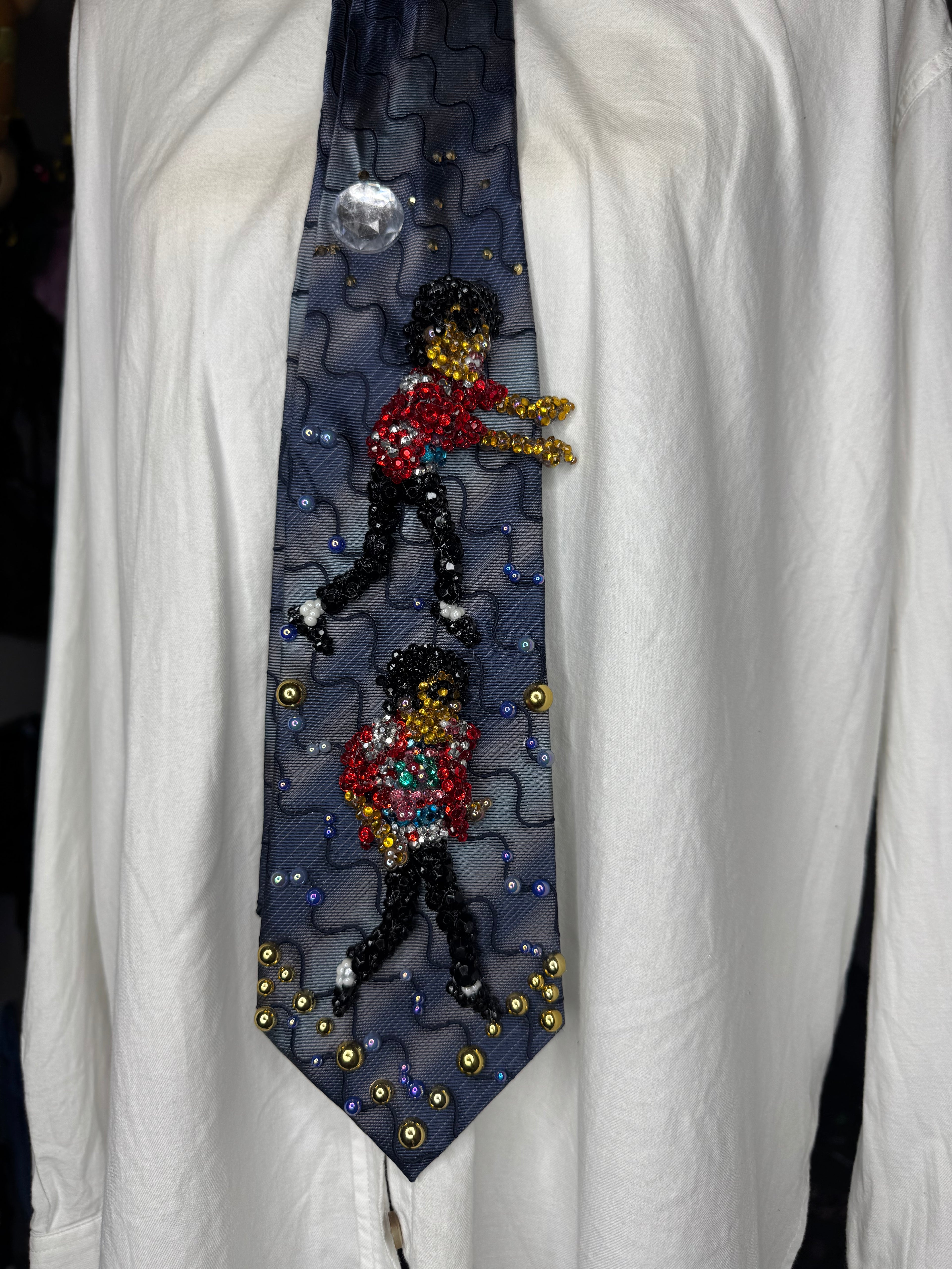 Navy Blue Wavy Striped Michael Jackson Double Dance Scene for Beat It Music Video Tie