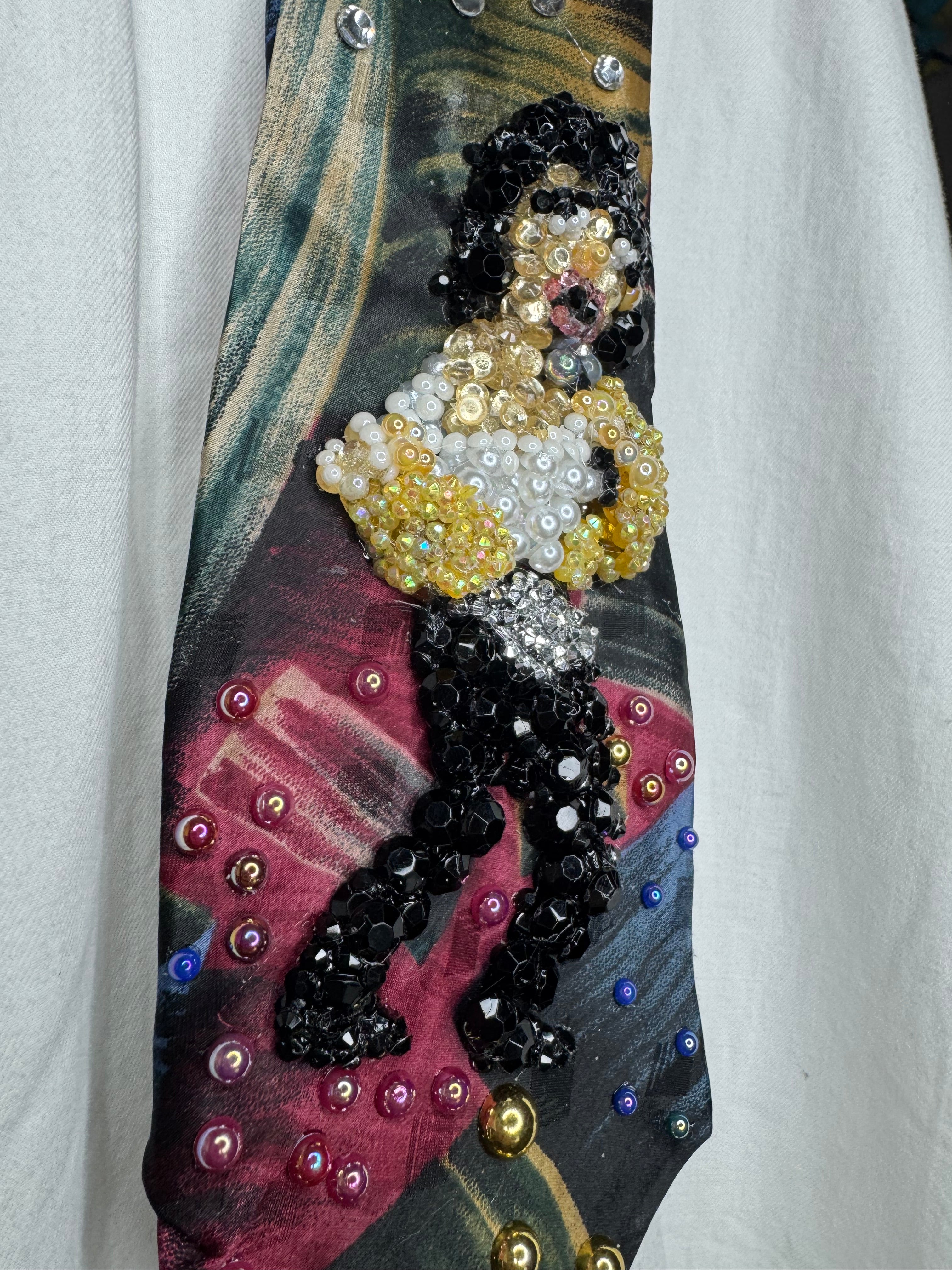 Multicolored Marbled Michael Jackson Throwing Shirt & Jacket Back in Come Together Music Video Tie