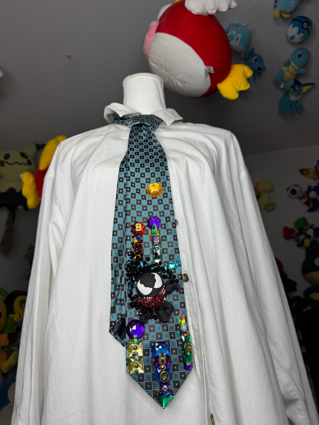 Light Blue Venom Running Through City Spiderman Tie