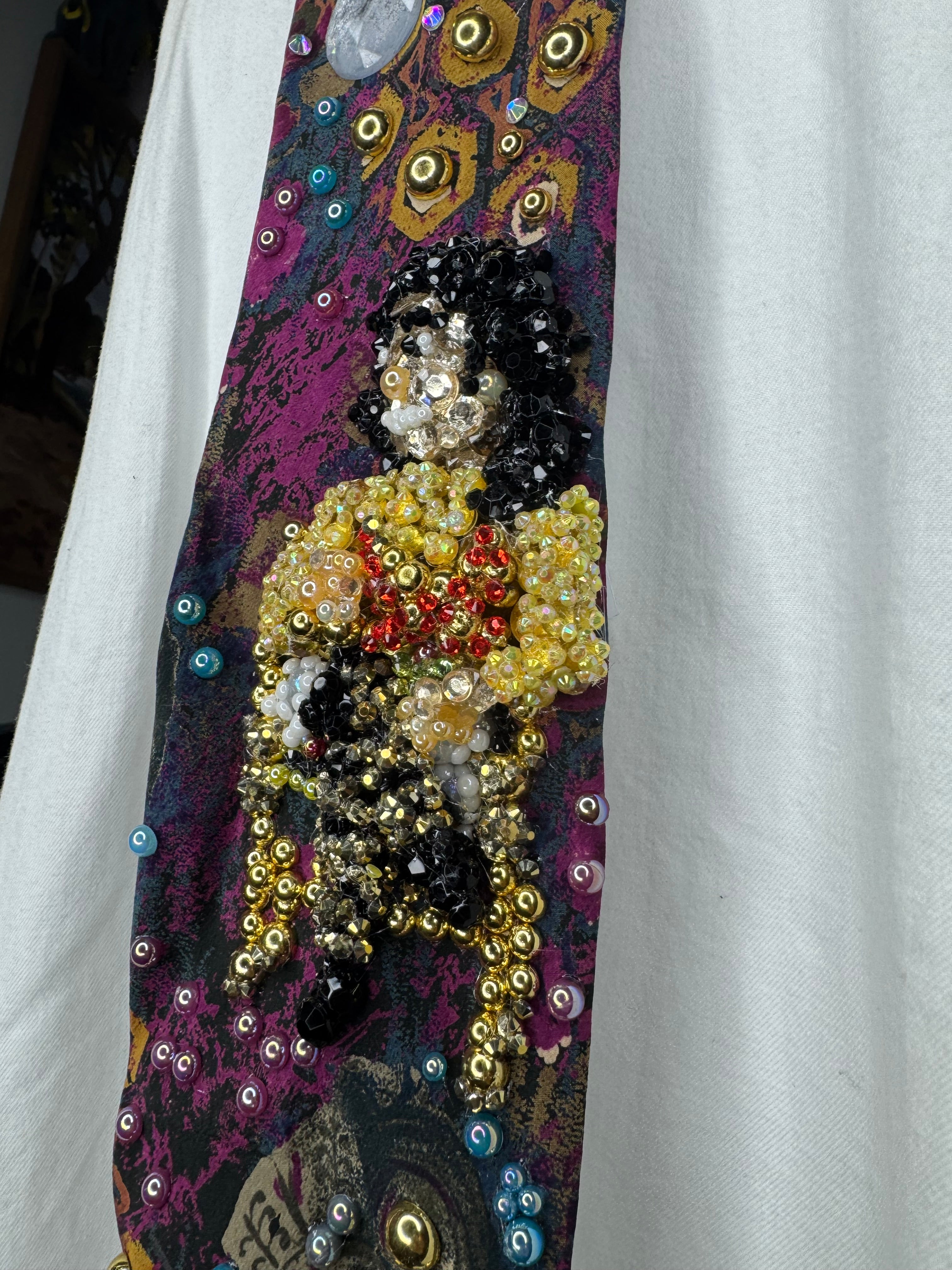 Magenta Marbled Michael Jackson Sitting in Golden Chair Performing Remember the Time with Sprain Ankle 1993 Tie