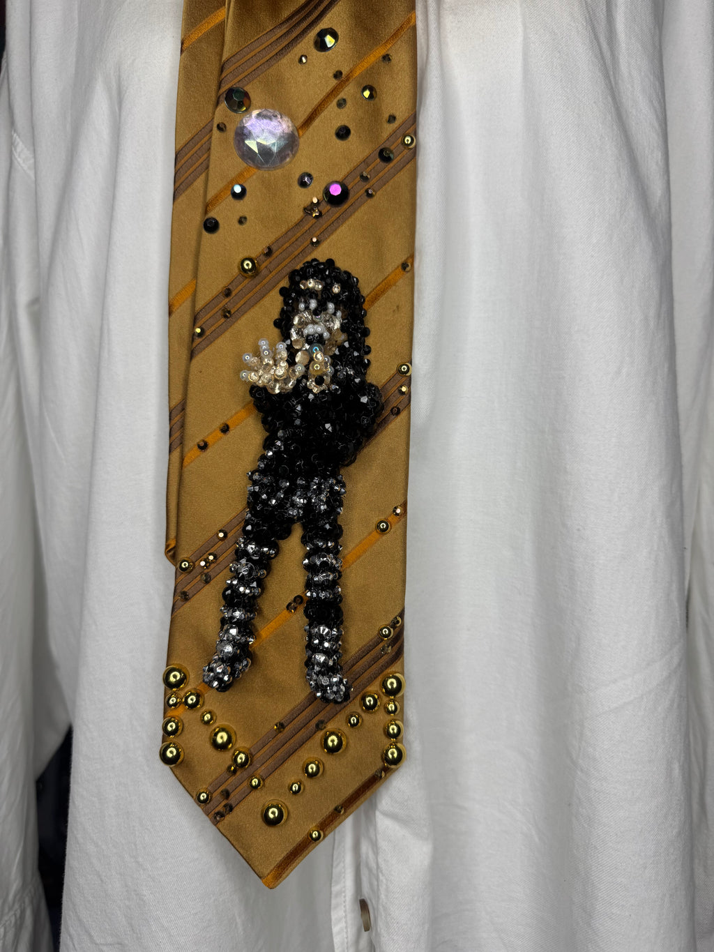 Gold Striped Michael Jackson Reaching Out Singing During 1st Concert in Tokyo for Bad Tour 1987 Tie