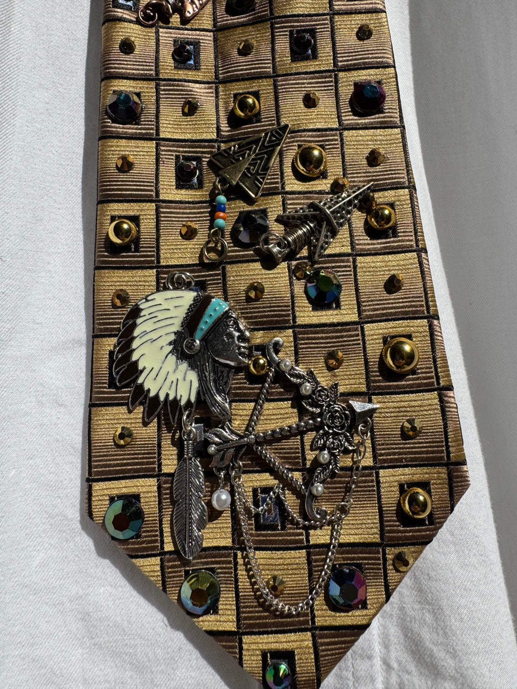 Gold Native Warrior Bow and Arrows Nature Royalty Tie