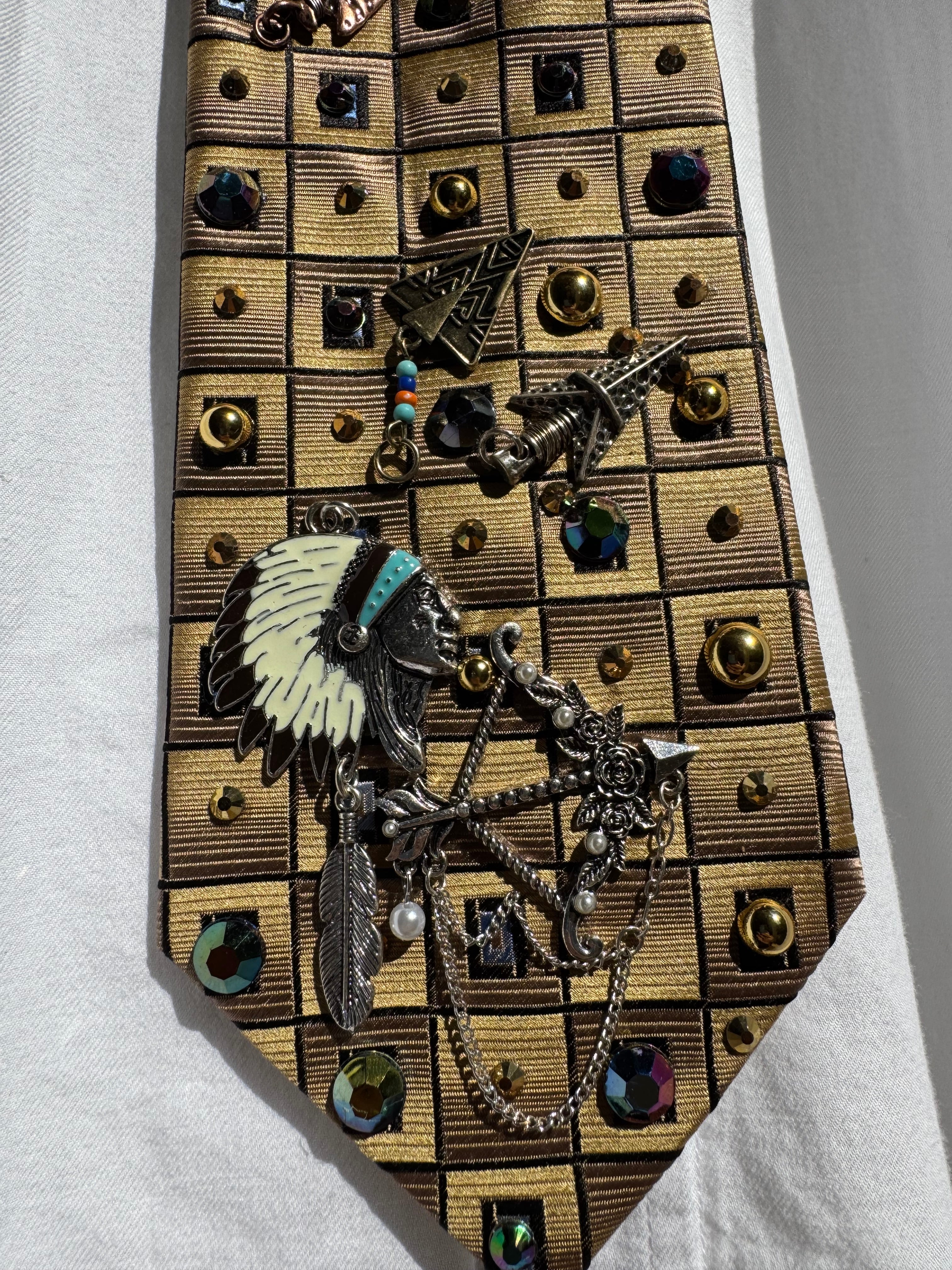 Gold Native Warrior Bow and Arrows Nature Royalty Tie