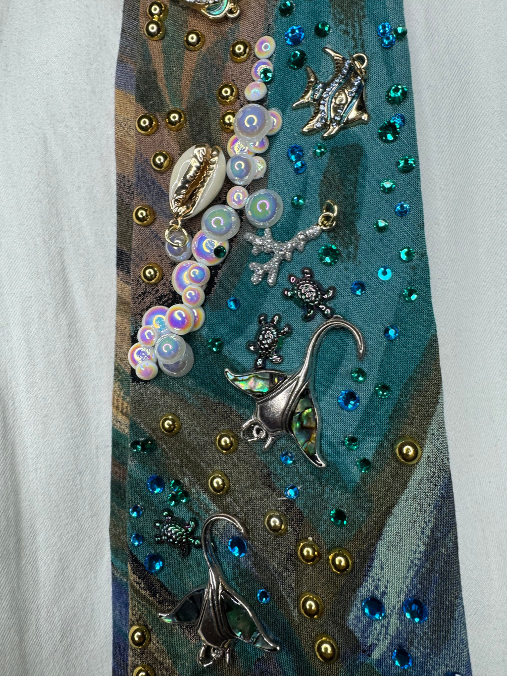 Marbled Turquoise and Gold Ocean Floor Royalty Nature Tie