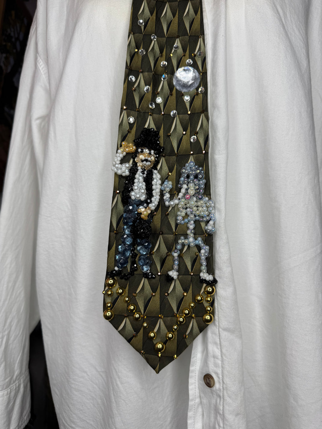 Olive Oil Green Michael Jackson & Skeleton Elephant Dancing Together Scene In Leave Me Alone Music Video Tie