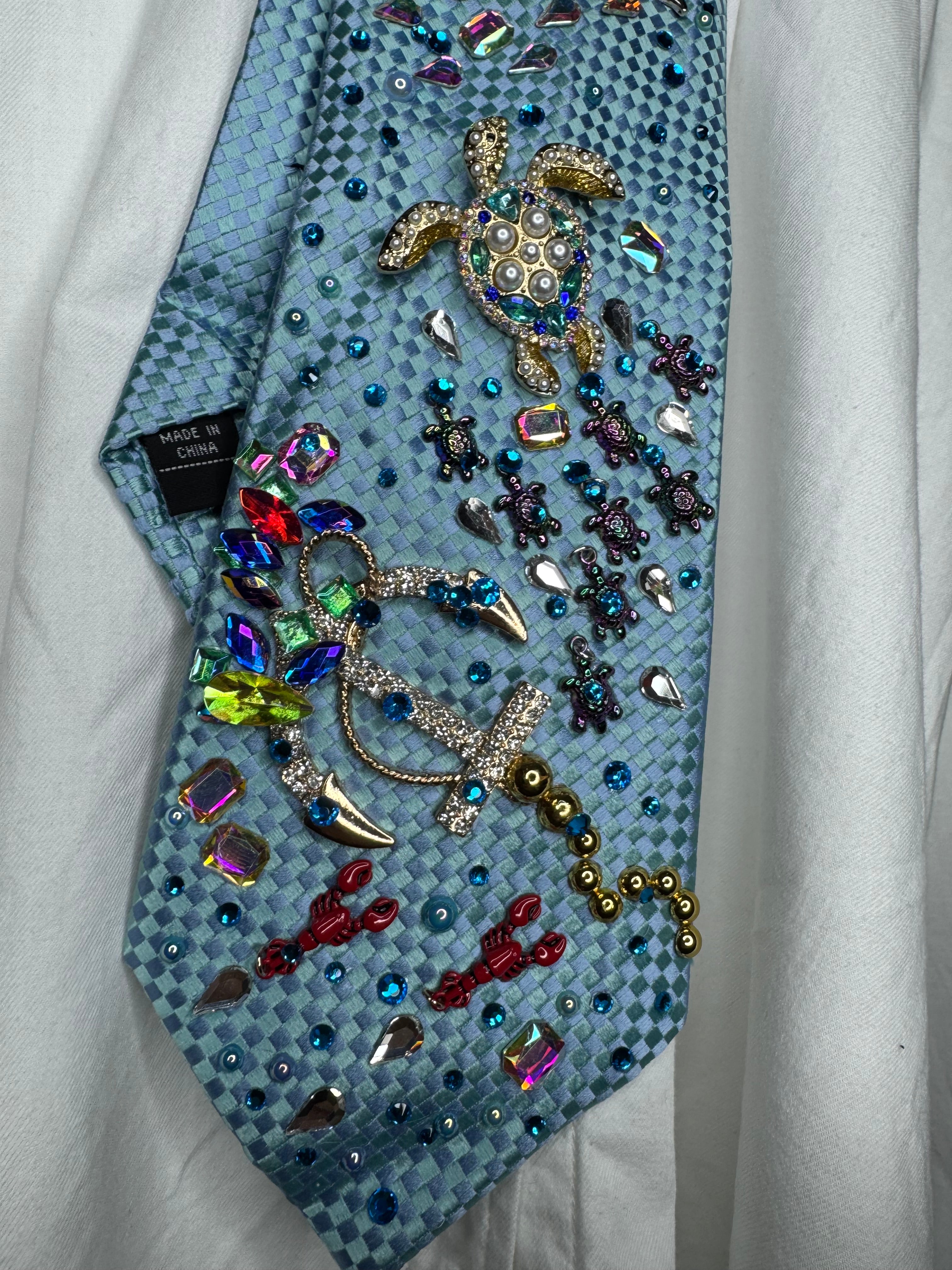 Light Blue Anchored Ocean Floor Aqautic Royalty Tie