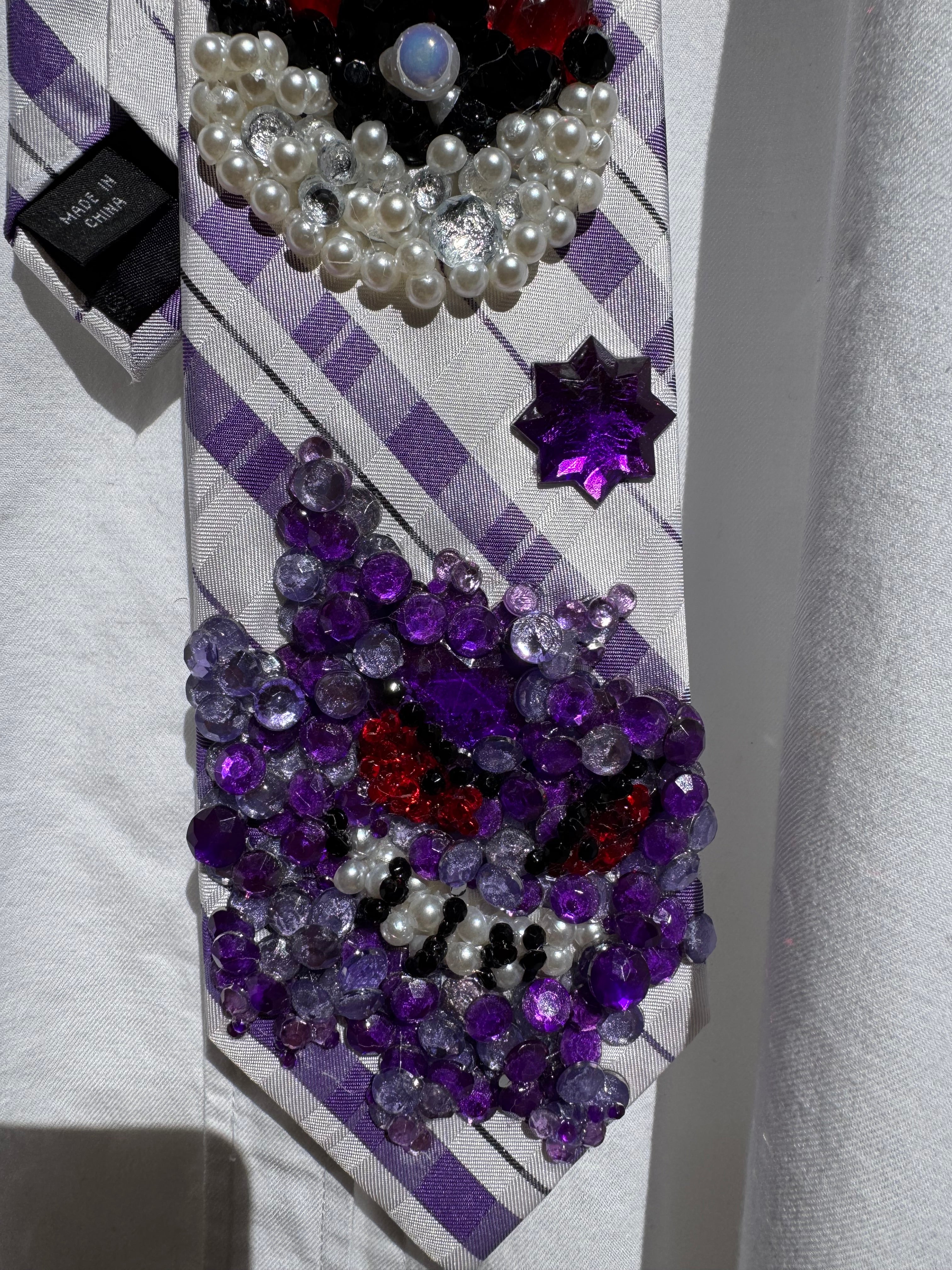 White and Purple Plaid Gengar And Pokeball Pokemon Tie