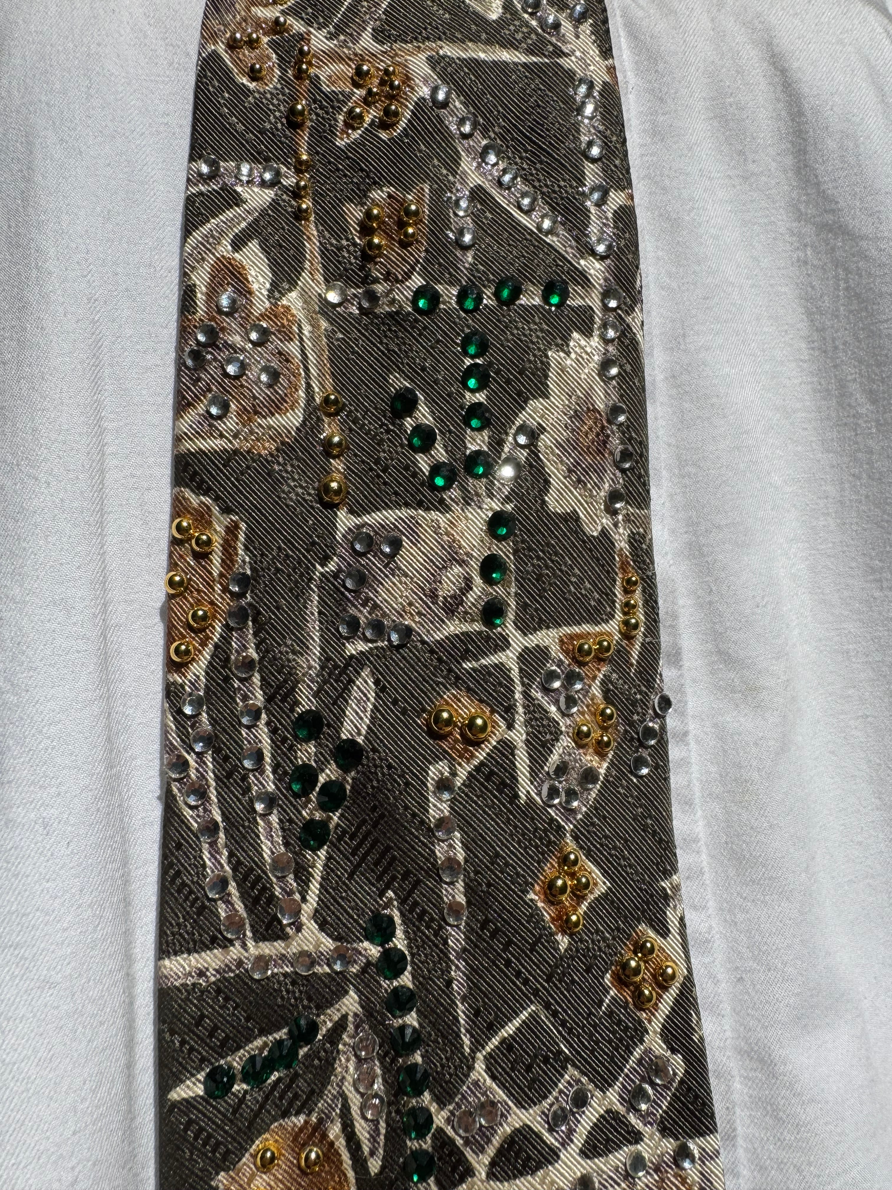 Olive Green Floral Print Nature Royalty Tie