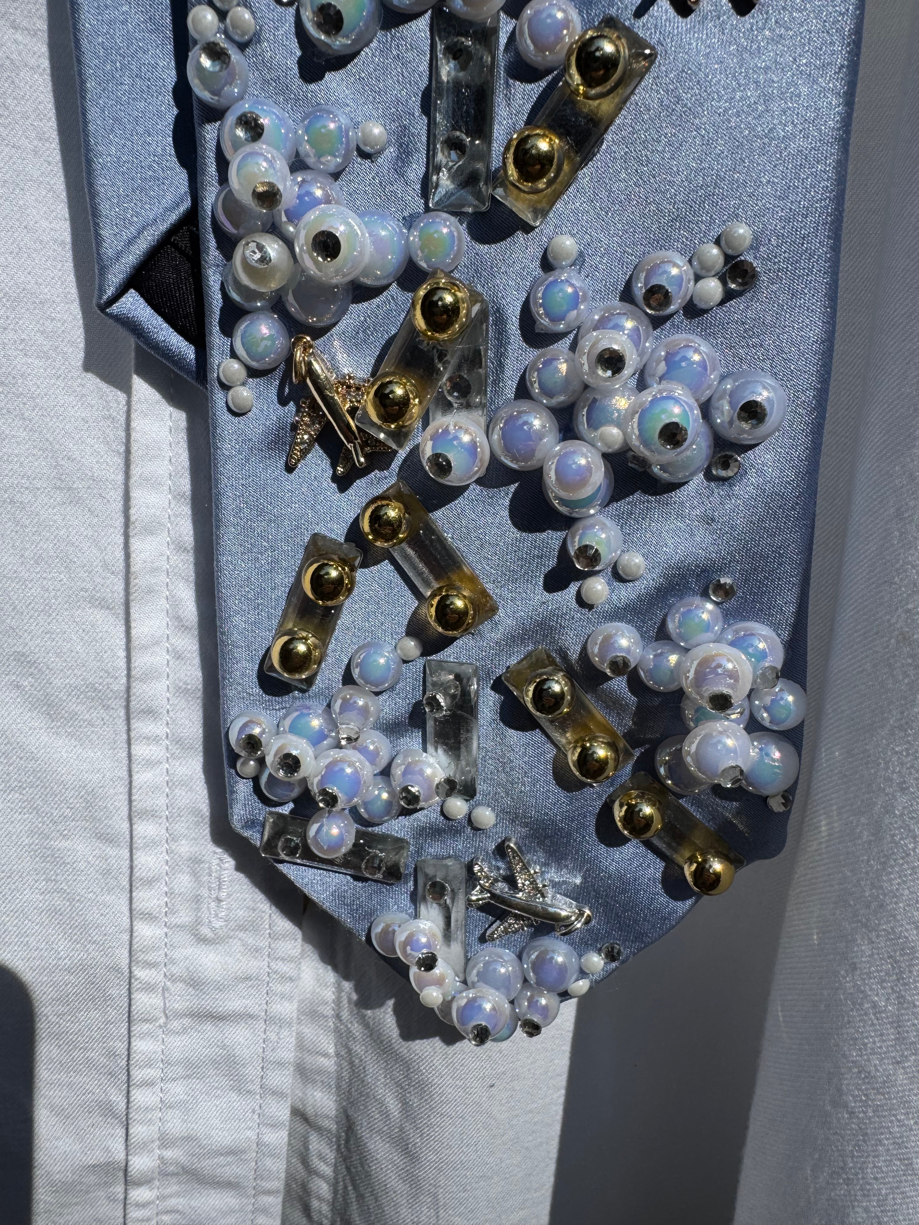 Light Blue Silk Clouds and Airplanes Pilot Tie