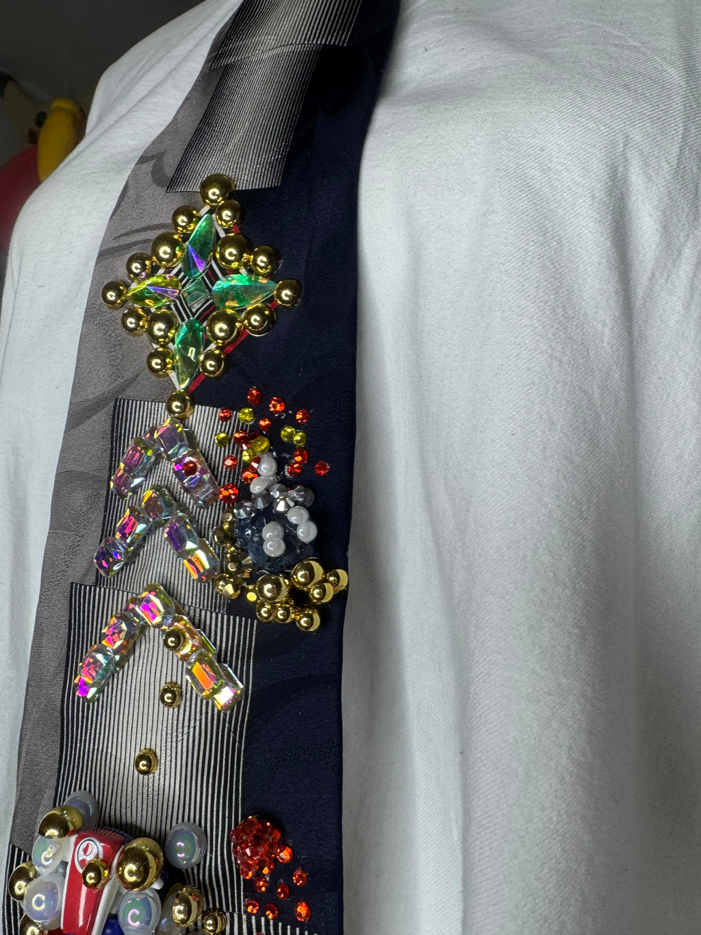 Navy Blue and Grey Red Yoshi Throwing Bobomb Down Escalator Track 200cc Mario Kart Tie