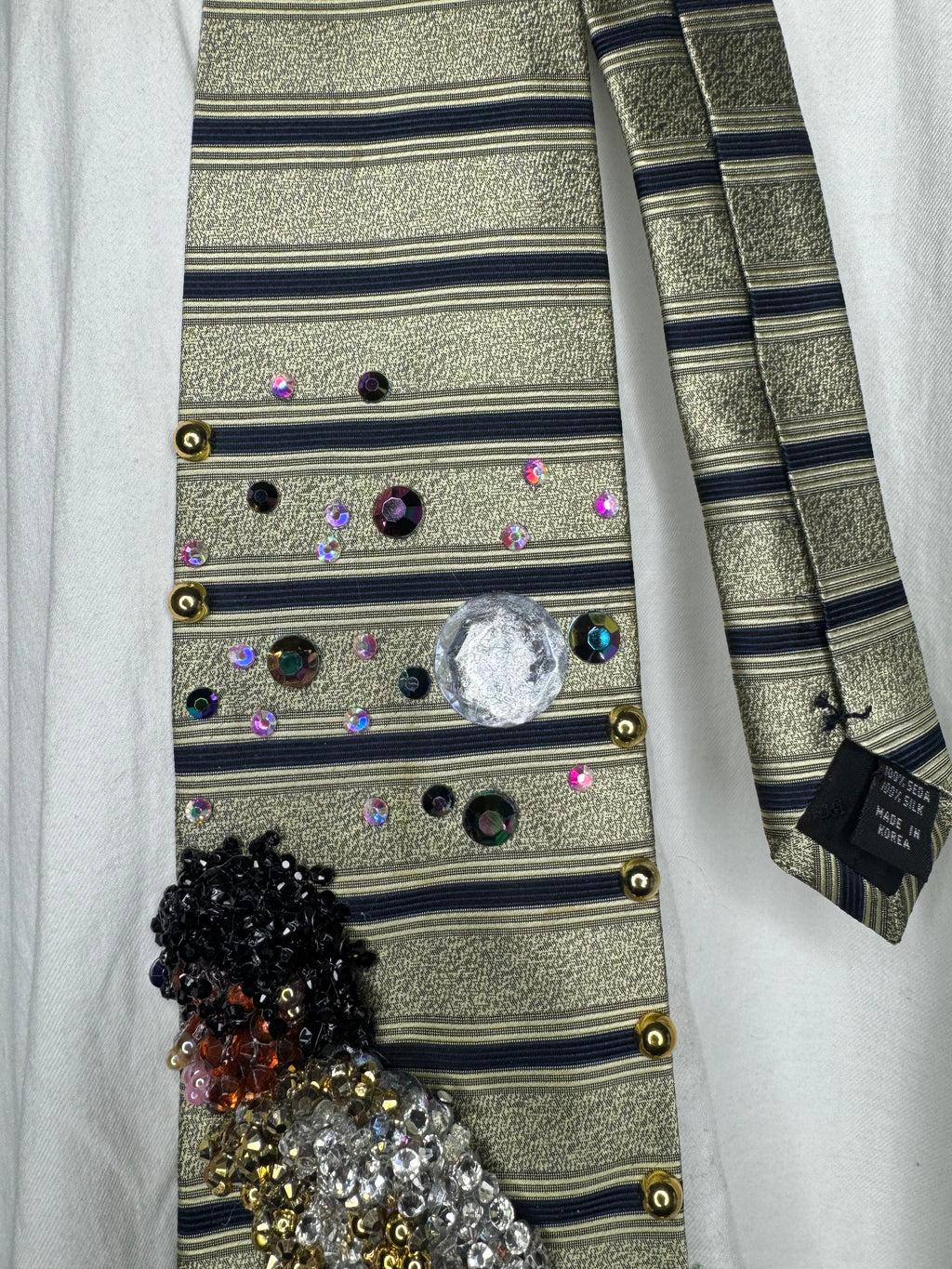 Light Olive Green and Navy Blue Striped Michael Jackson Hitting Indian Walk WBSS Victory Tour 1984 Tie