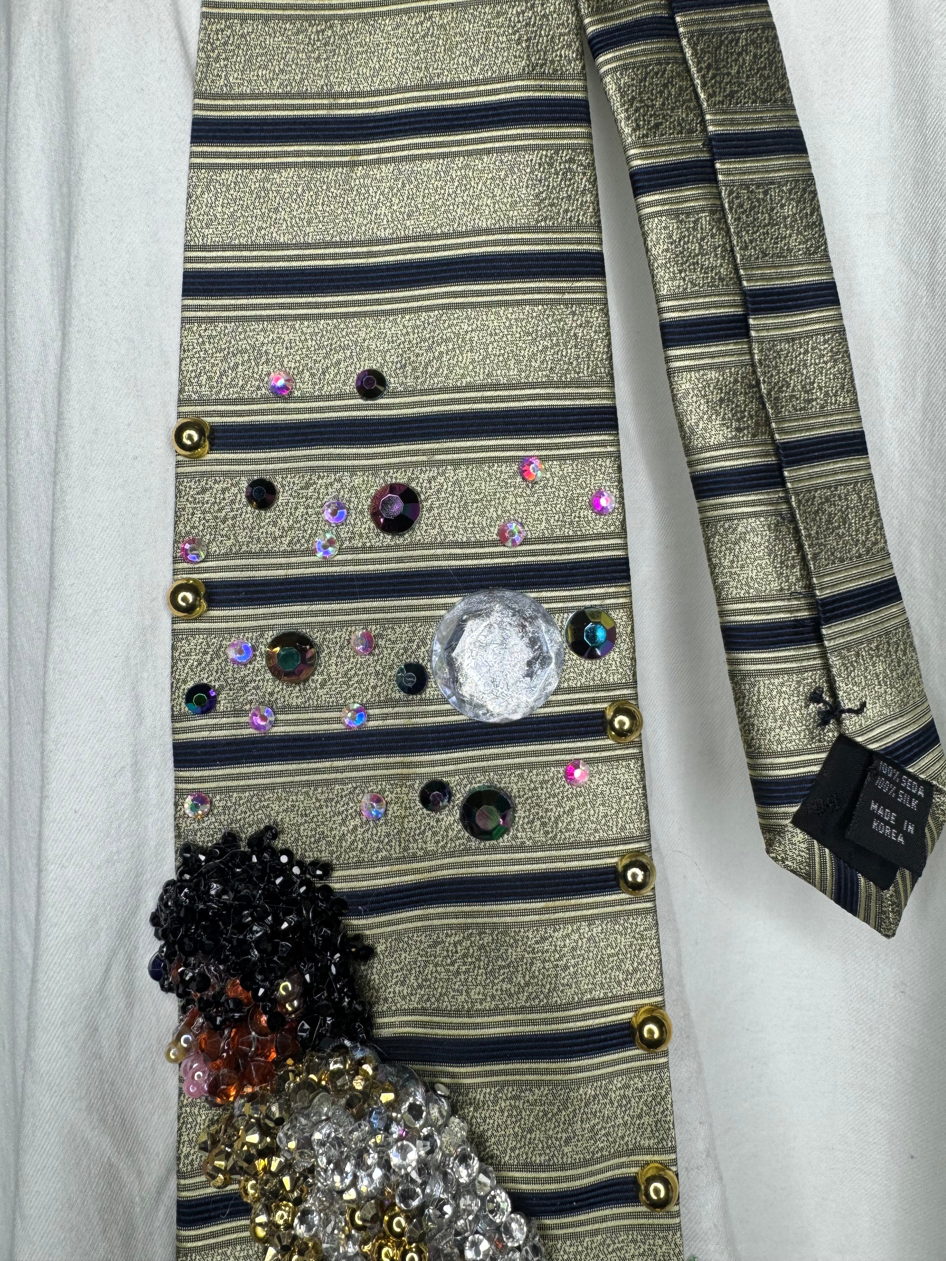 Light Olive Green and Navy Blue Striped Michael Jackson Hitting Indian Walk WBSS Victory Tour 1984 Tie