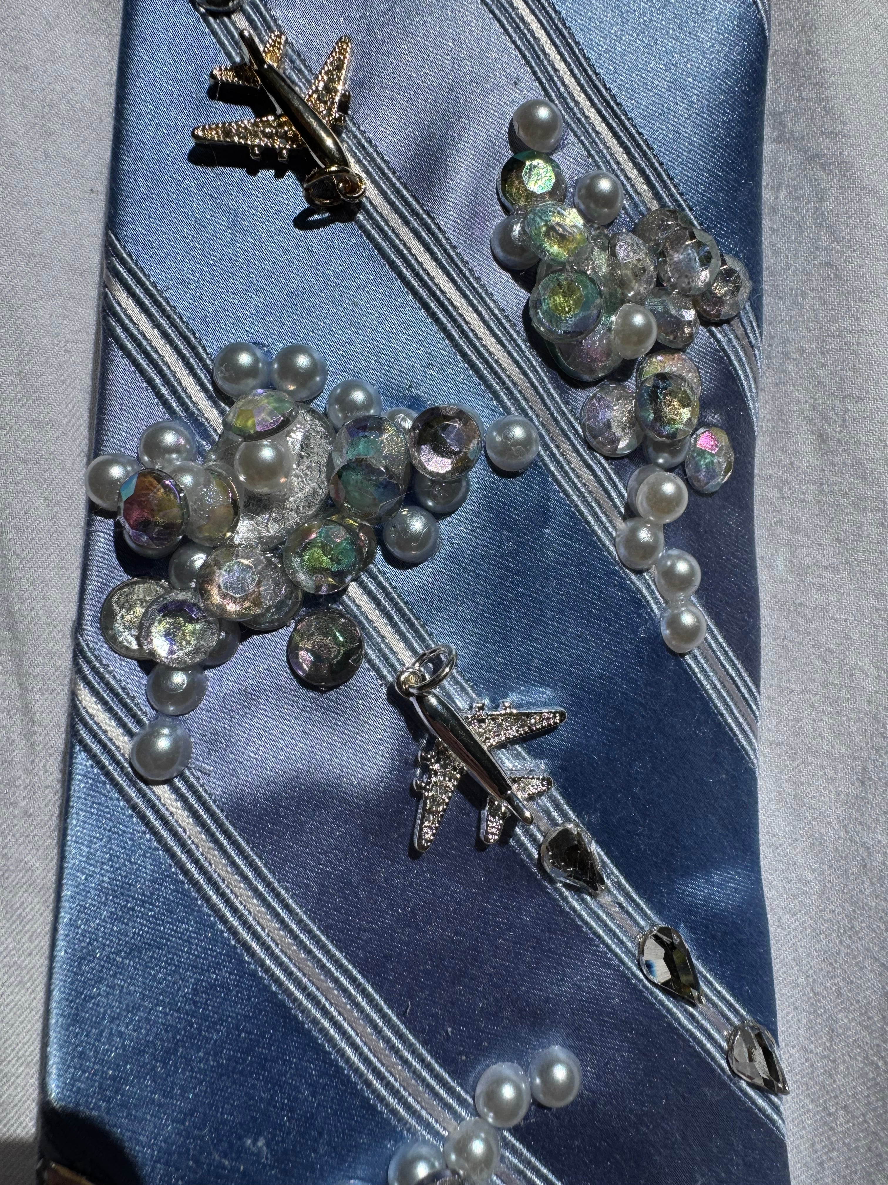 Light Blue Striped Clouds and Airplanes Pilot Tie