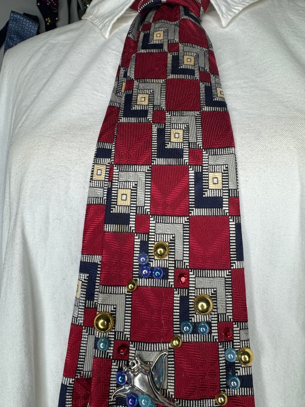 Red Checkered Tropical Treasure Box Ocean Floor Royalty Tie