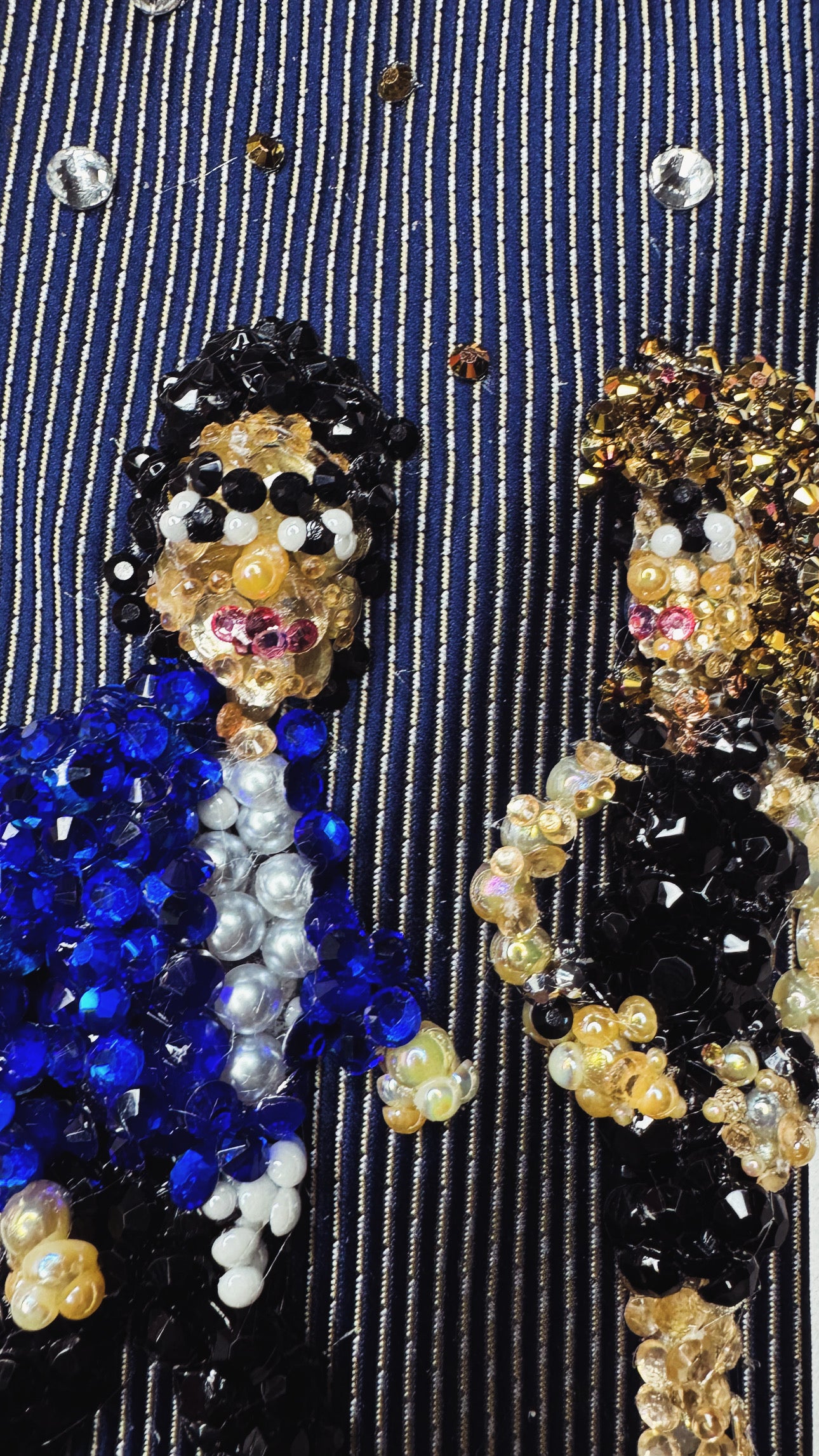 Navy Blue Pinstriped Michael Jackson Flirting With Tatiana Thumbtzen in The Way You Make Me Feel Music Video Tie