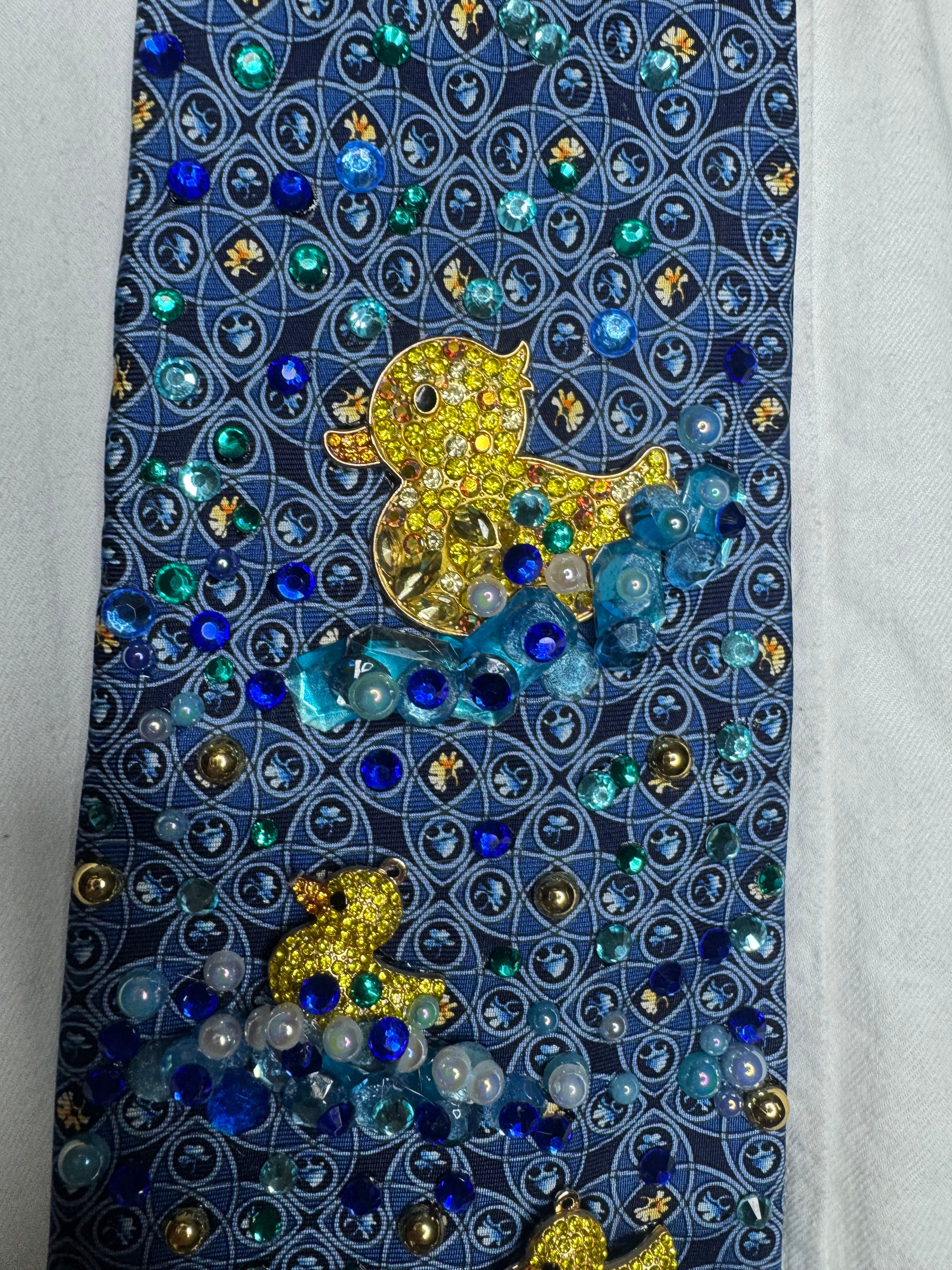 Navy Blue Diamond Ducks Swimming By Nature Royalty Tie