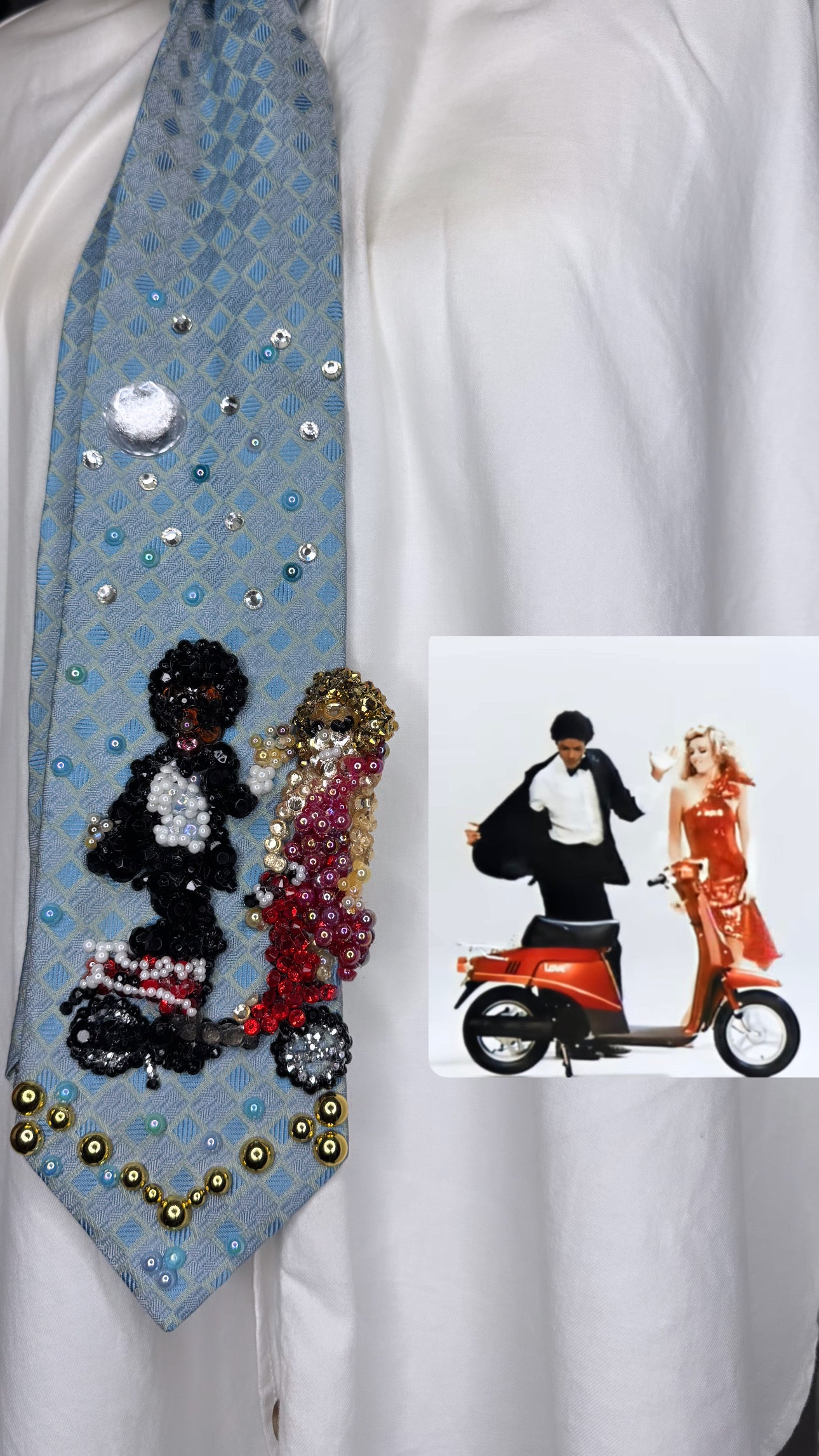 Light Blue Michael Jackson Feeling it to DSTYGE with Sarita Gislason In Suzuki “Love” Scooter Japan Commercial 1980 Tie