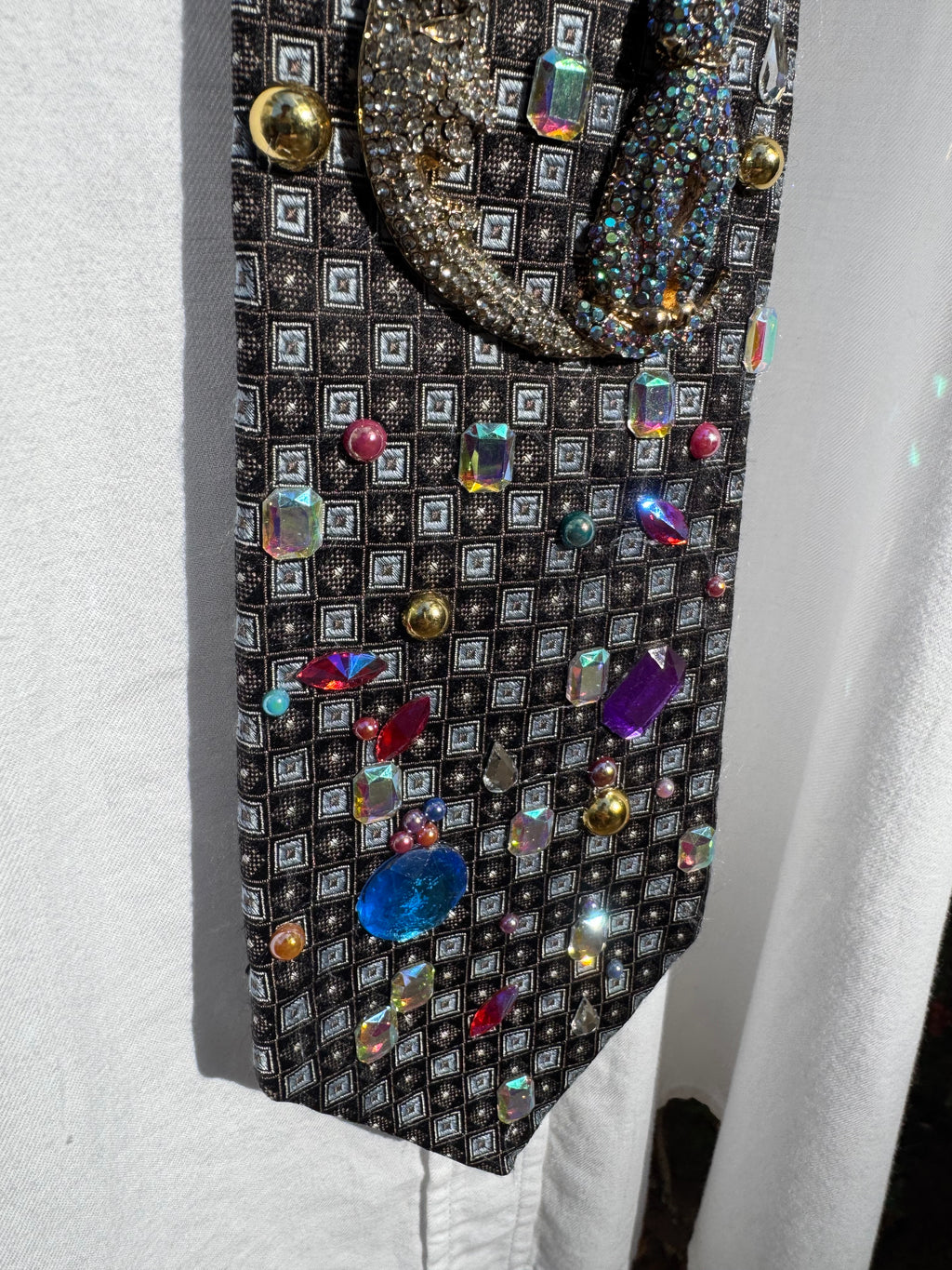 Navy Blue Cat on Moon Jewel Galaxy Space Royalty Tie