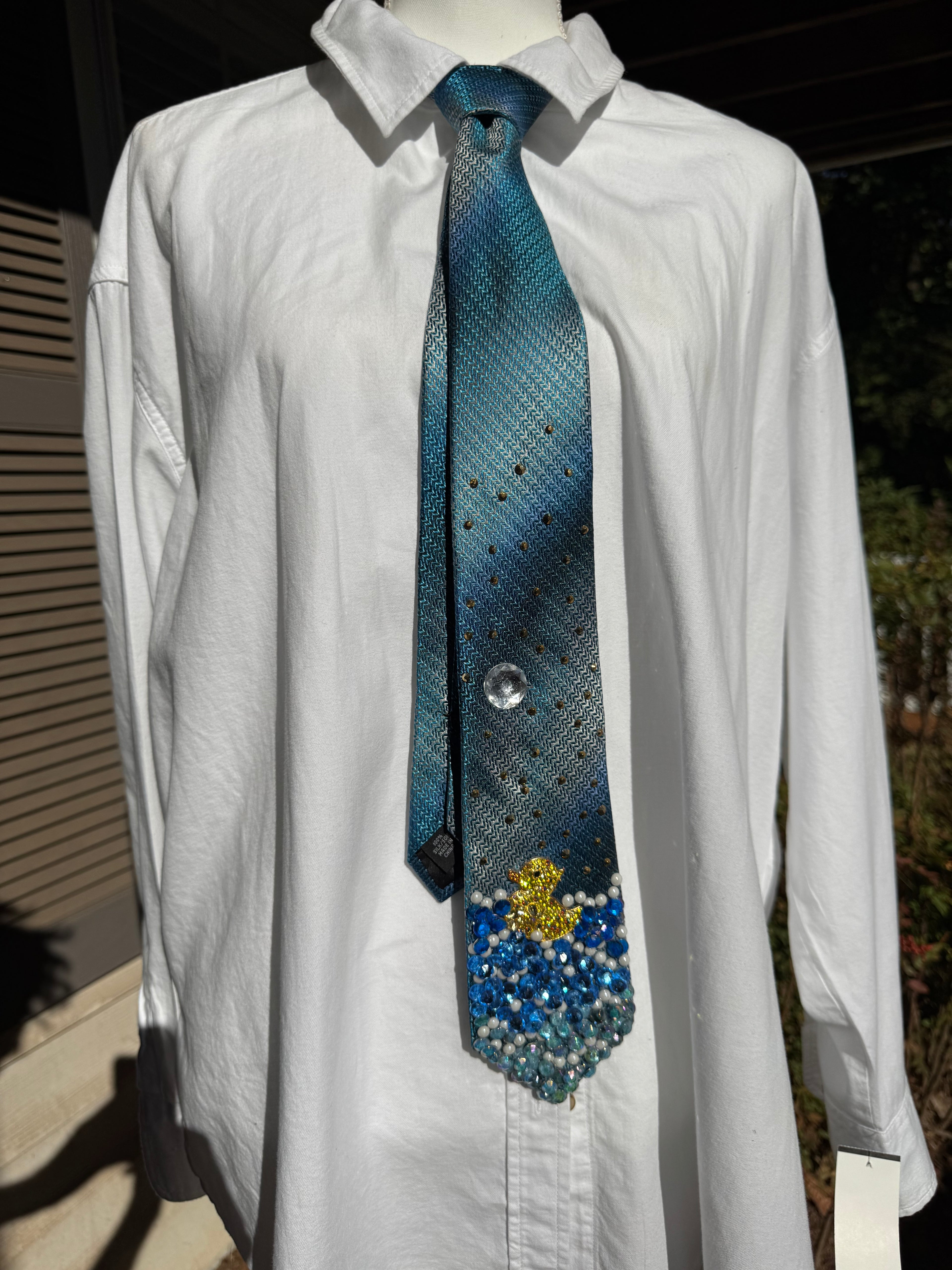 Blue Yellow Diamond Duck Swimming Throwing Water Nature Royalty Tie