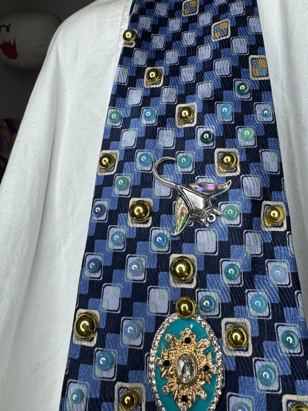 Navy Blue Ocean Floor Tropical Treasure Box Royalty Tie