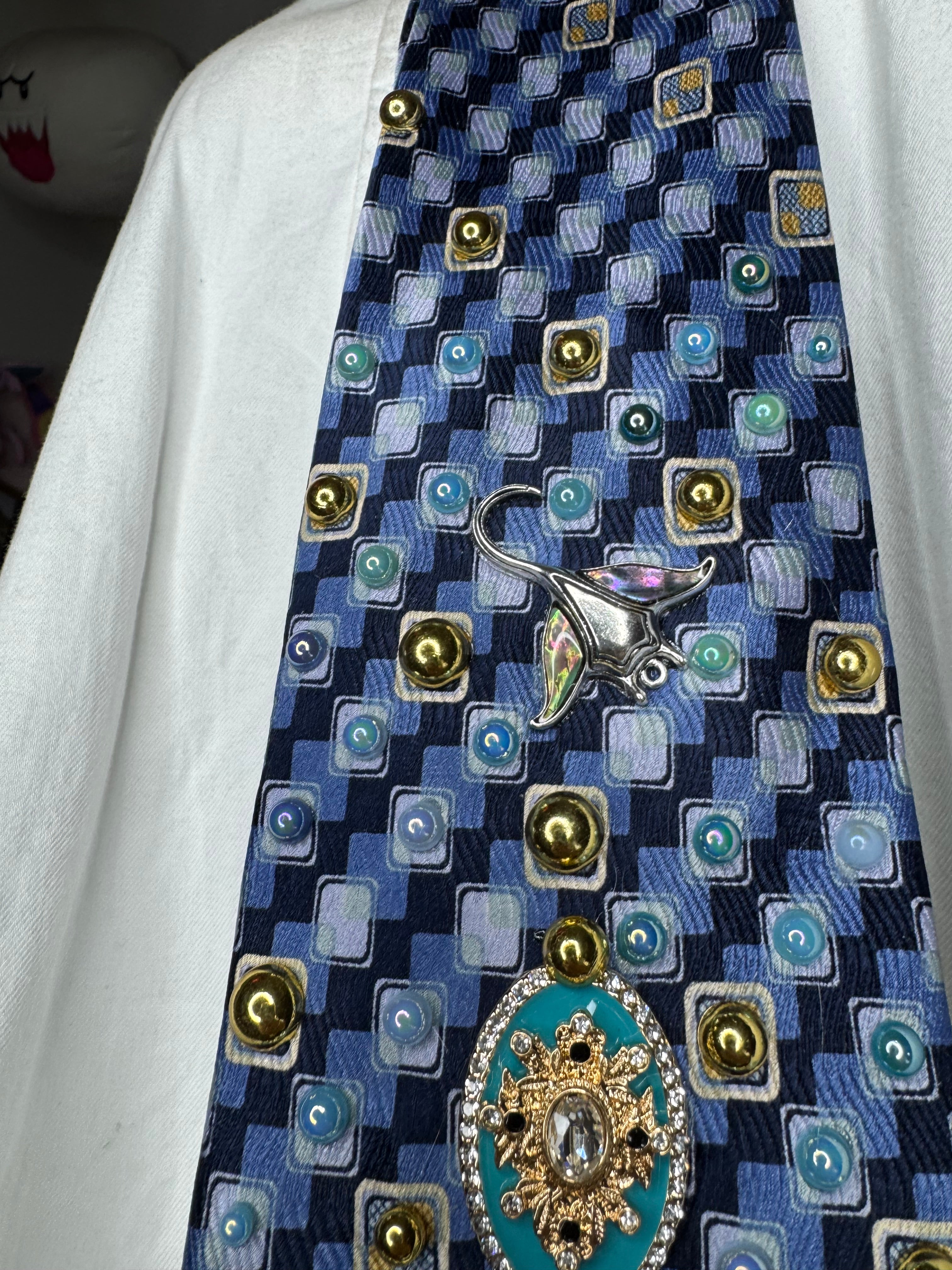 Navy Blue Ocean Floor Tropical Treasure Box Royalty Tie