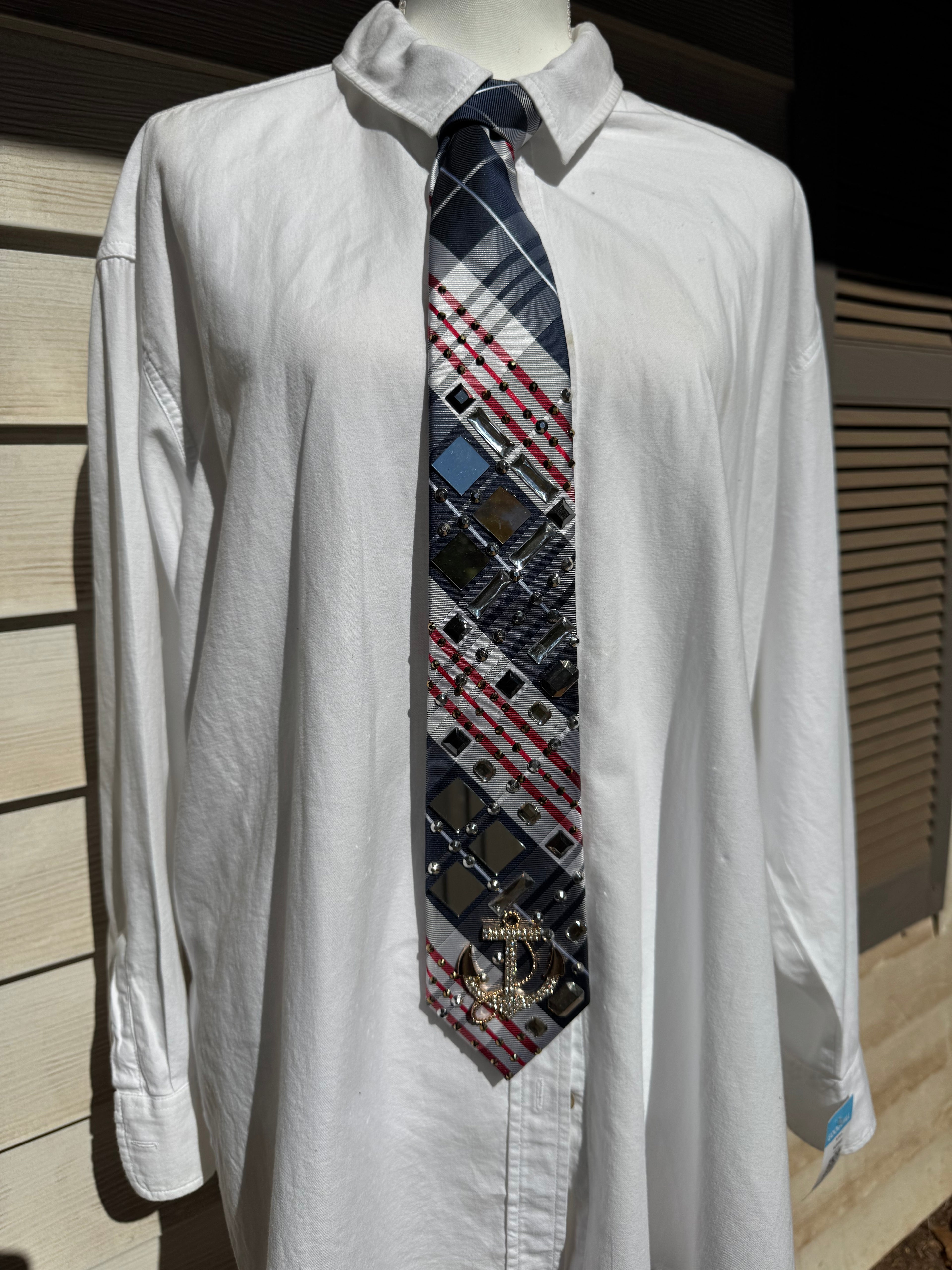 USA Plaid Mirror Anchored Nautical Royalty Tie