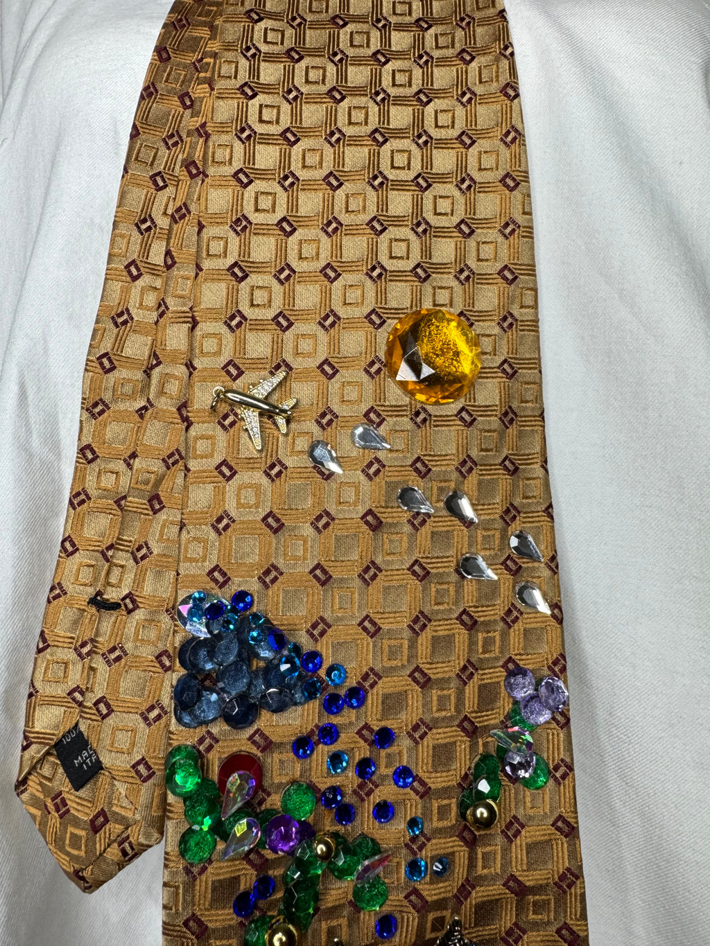 Gold Hummingbird Near Floral Forest Nature Royalty Tie