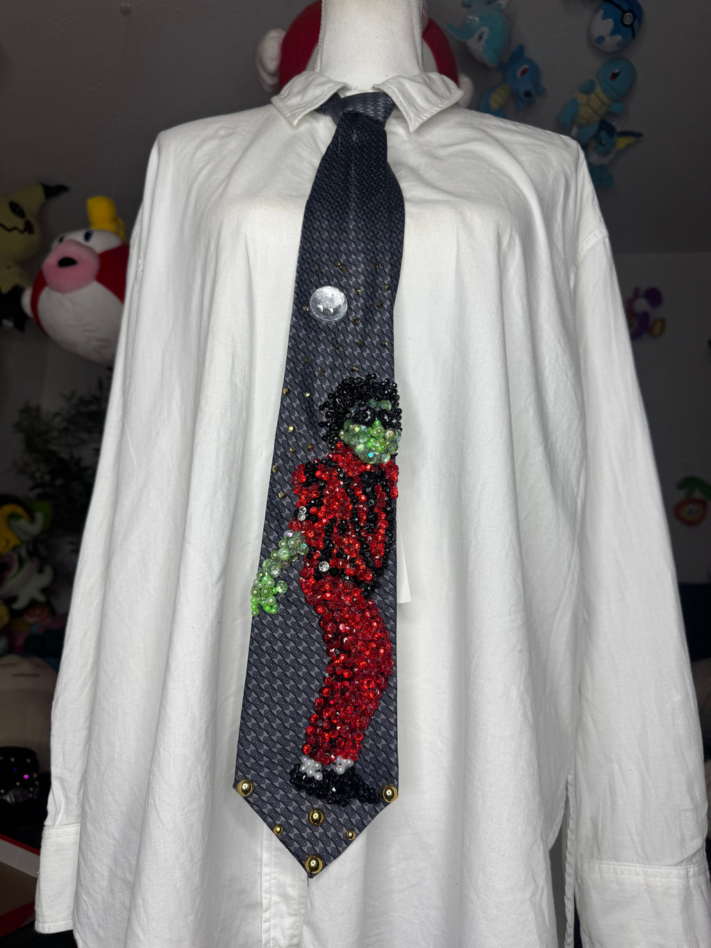 Grey Michael Jackson Zombie Face Hitting The Start of Dance Routine For Thriller Music Video Tie