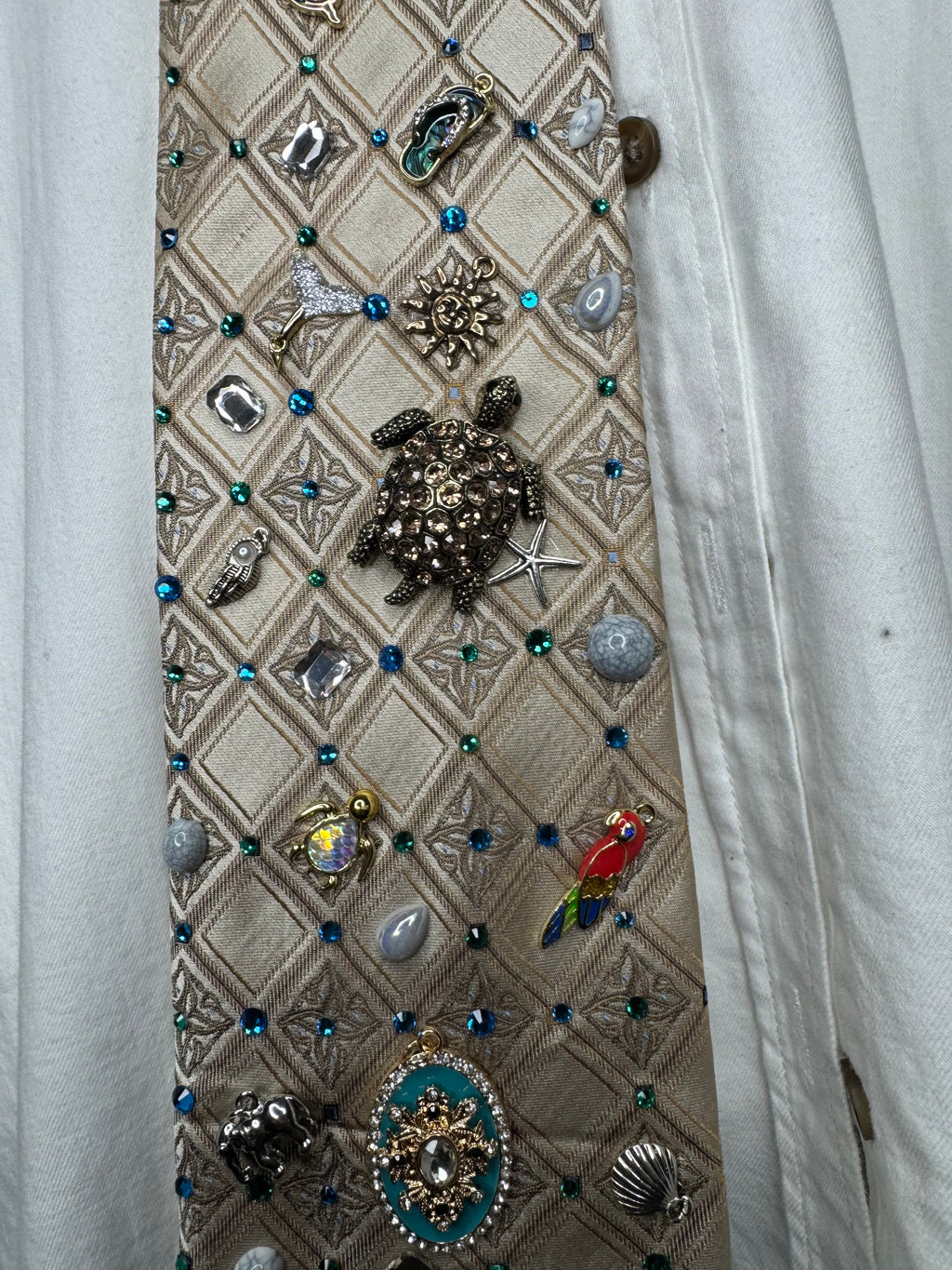 Beige Checkered Tropical Treasure Box Royalty Tie