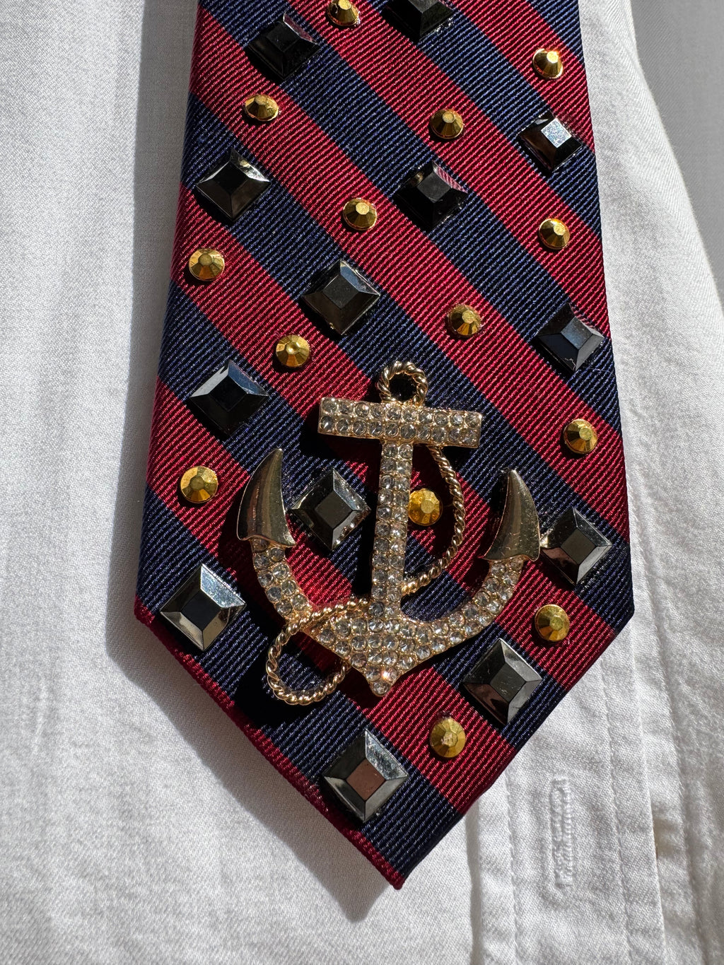 Burgundy and Navy Blue Striped Anchored Royalty Nautical Tie