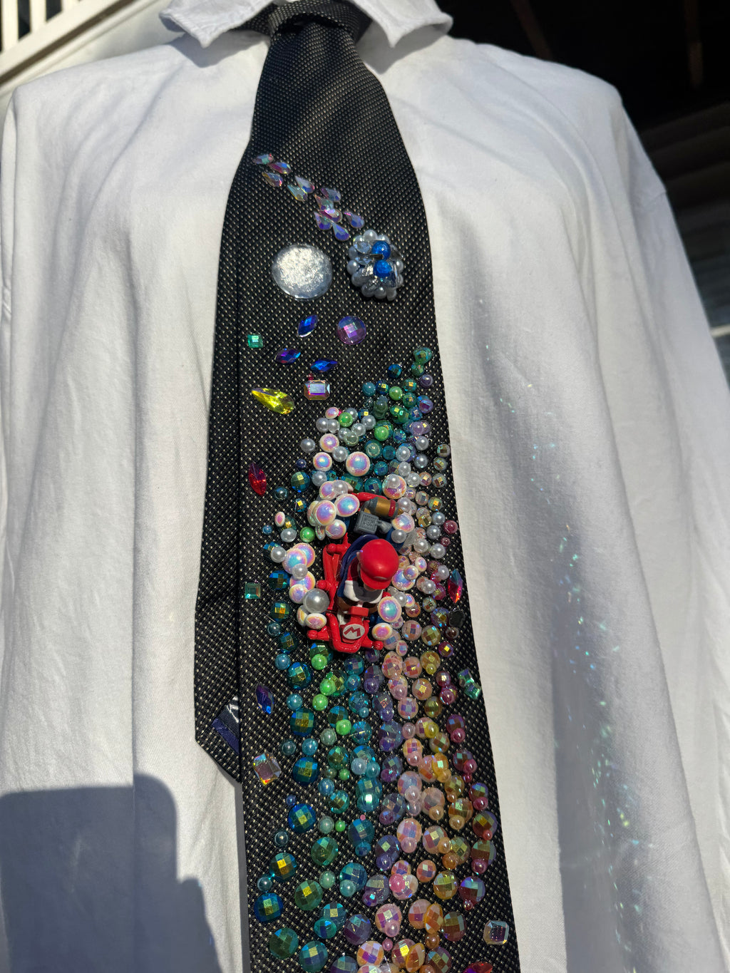 Black Mario Dodging Blue Shell on Rainbow Road 200cc Mario Kart Tie