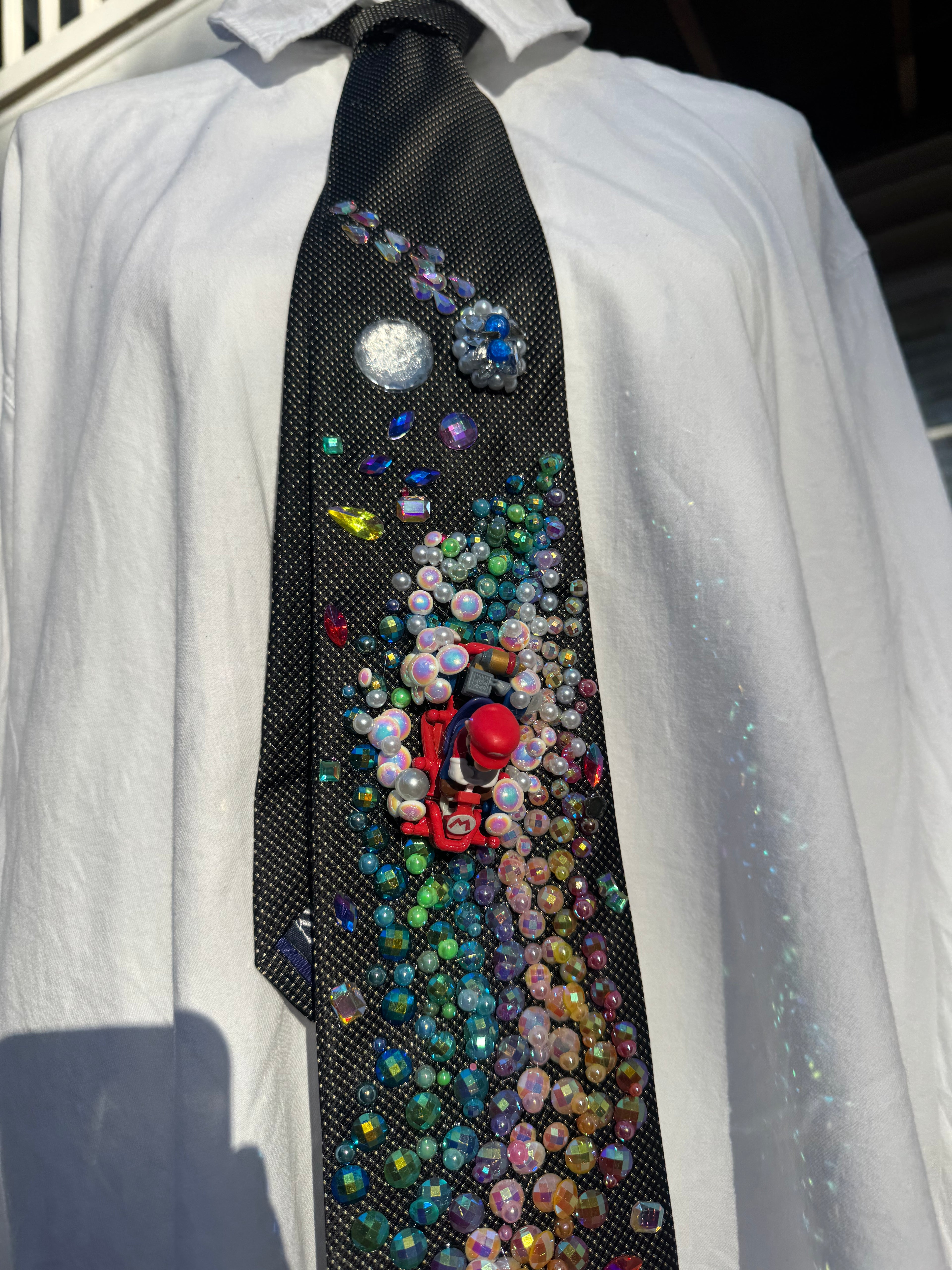 Black Mario Dodging Blue Shell on Rainbow Road 200cc Mario Kart Tie