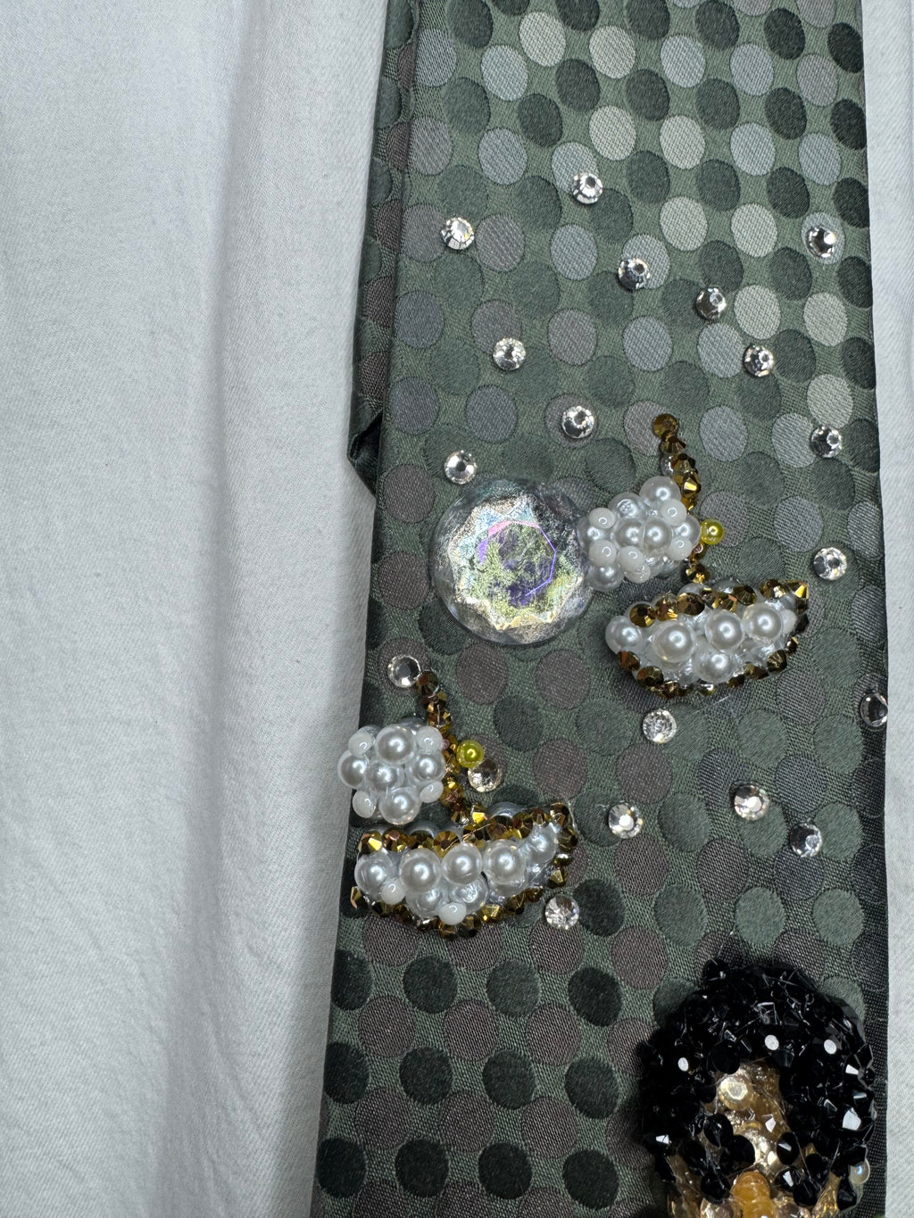 Dark Green Michael Jackson Smiling and Singing on Rock With Boats Flying By in Childhood Music Video Tie