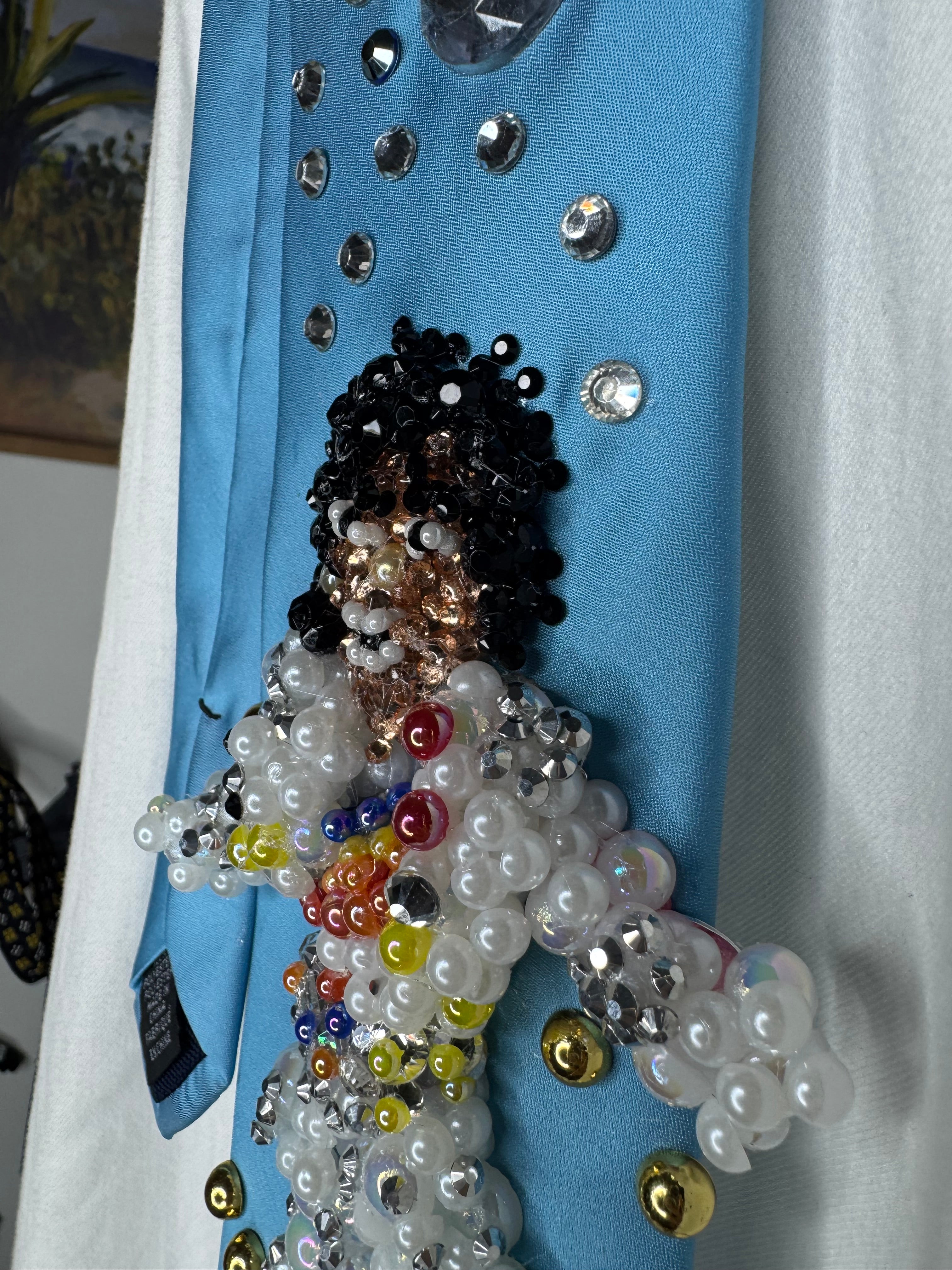 Sky Blue Michael Jackson in Captain EO Hitting Fist Balled Star Body Pose and Fuzzball Tie