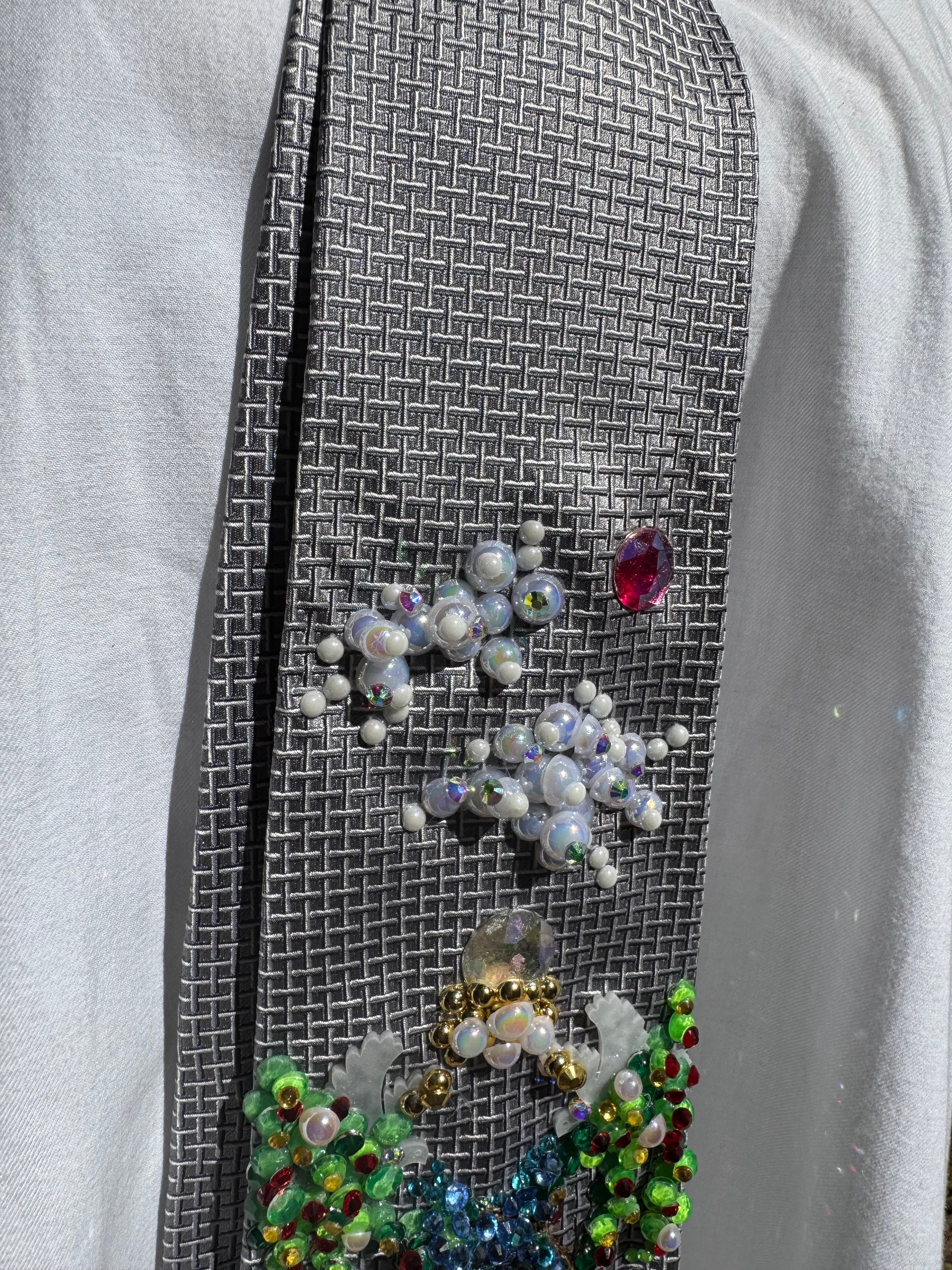 Grey and White Heavenly Cross Dove Fountain High Class Royalty Church Tie