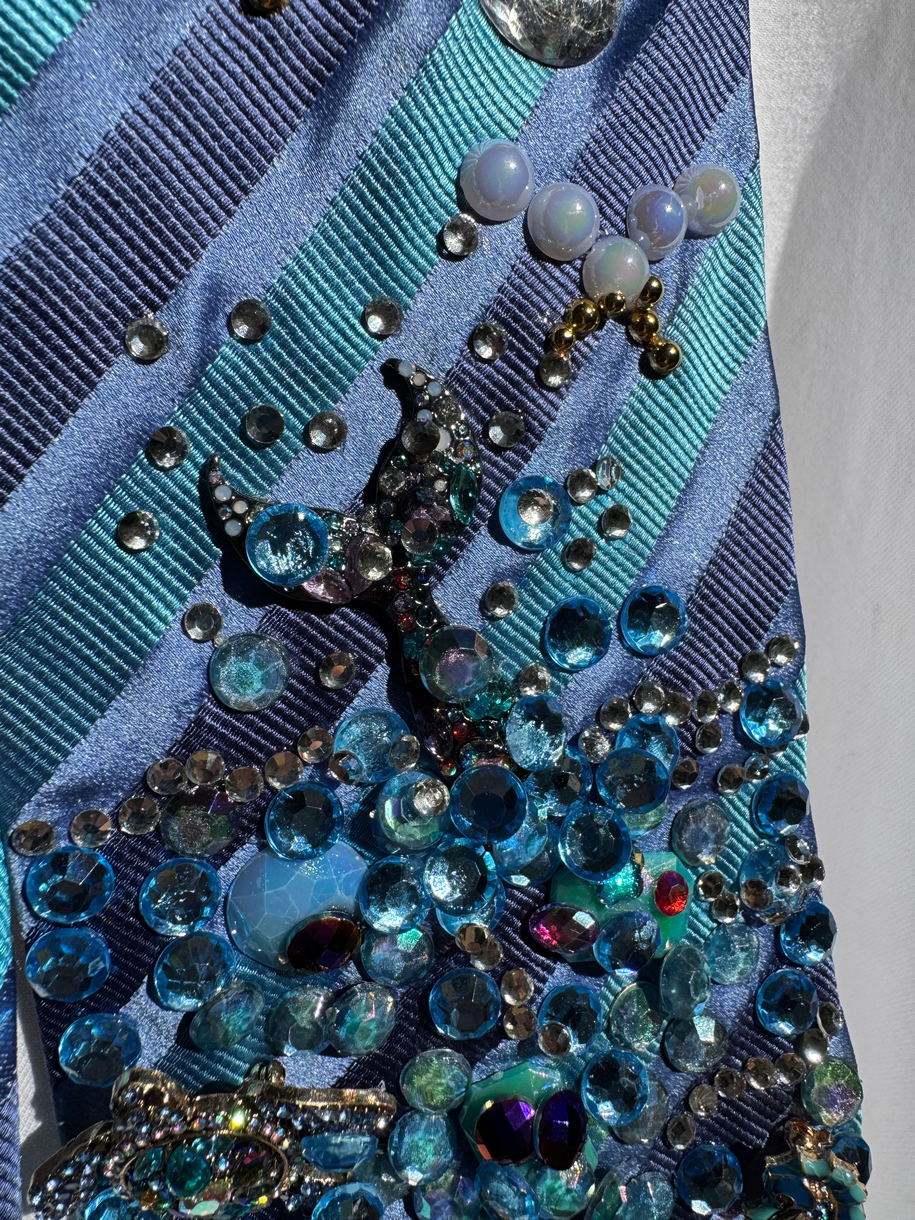 Blue Striped Beachside Ocean View Nature Royalty Tie