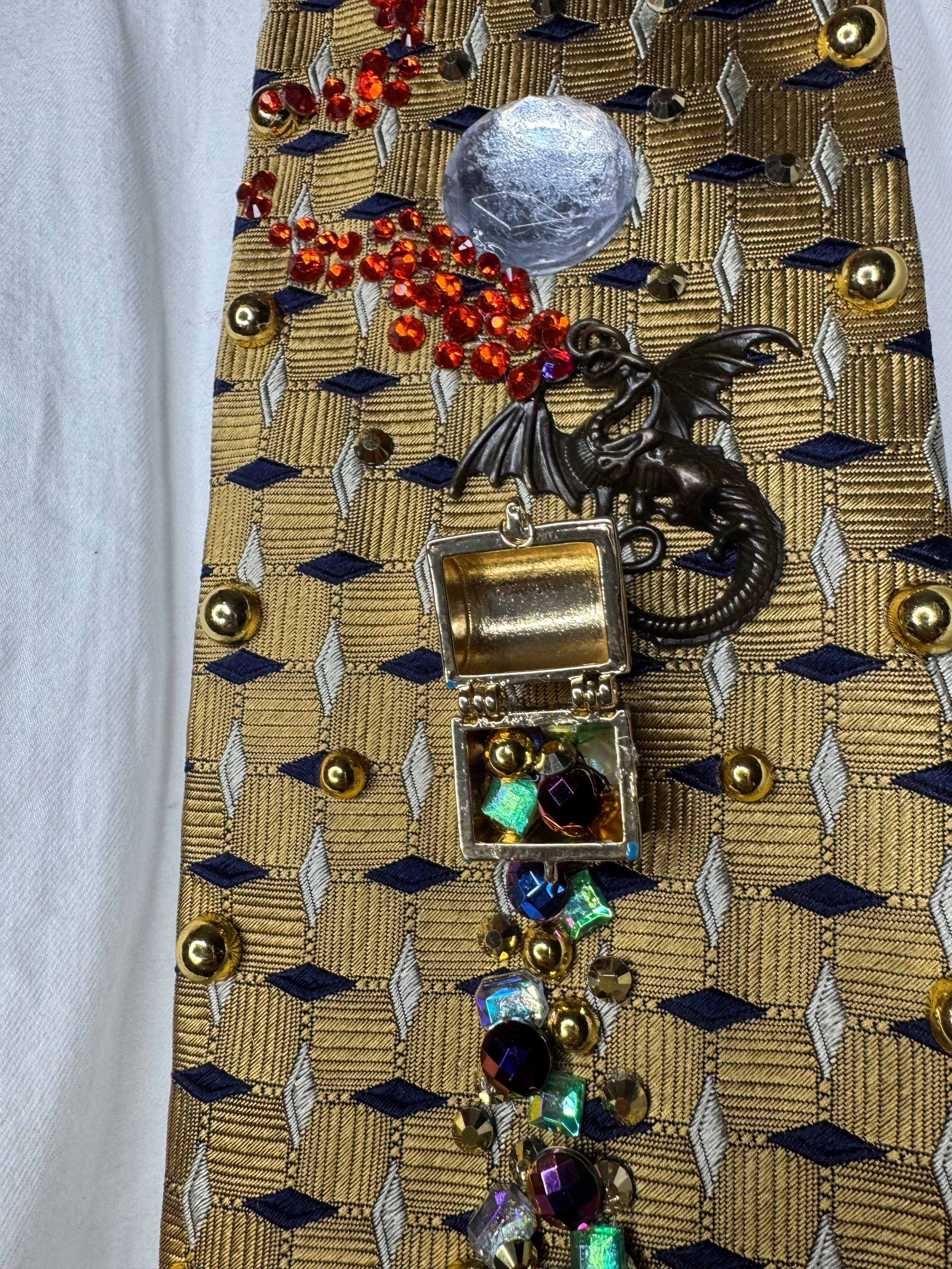 Gold Midnight Dragons and Hidden Treasure Royalty Tie