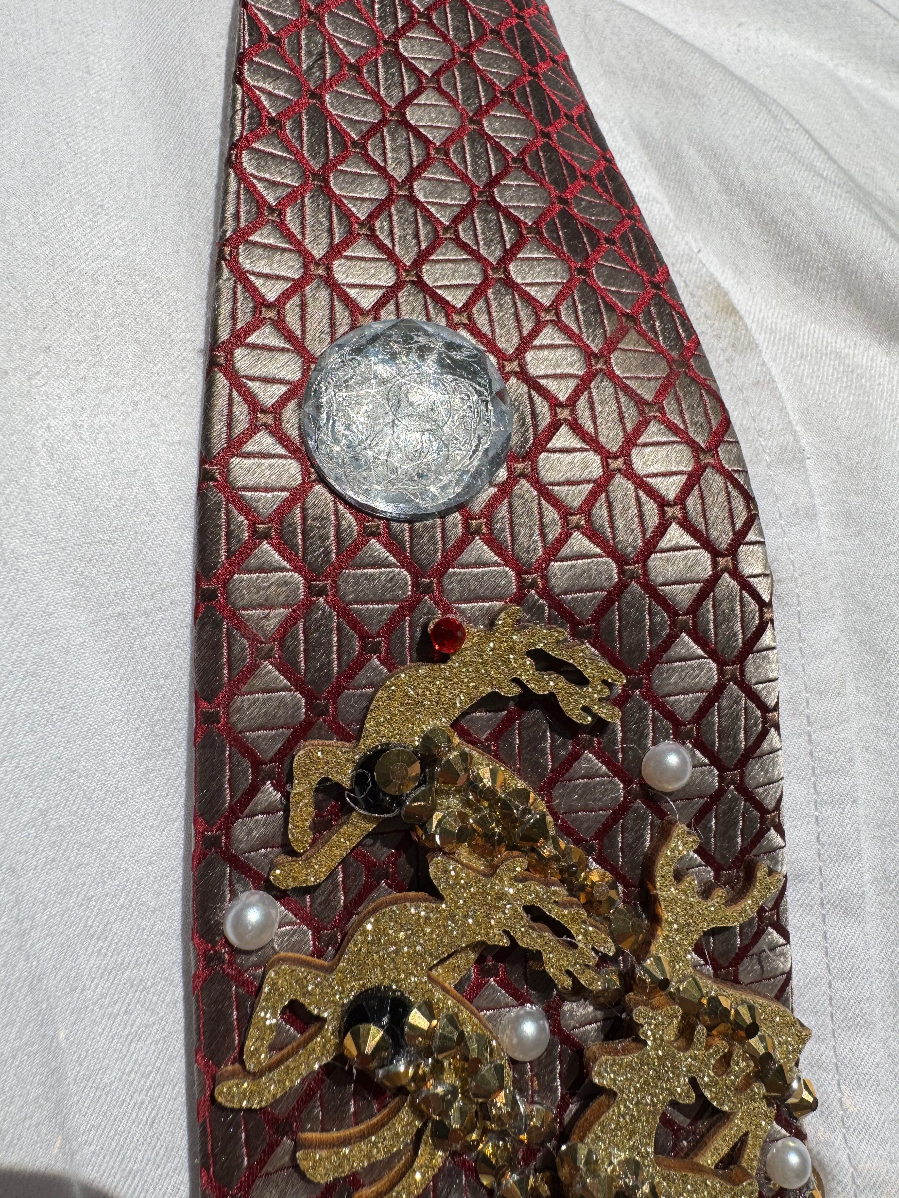 Grey and Red Nutcracker Gaurds In Winterland Christmas Tie