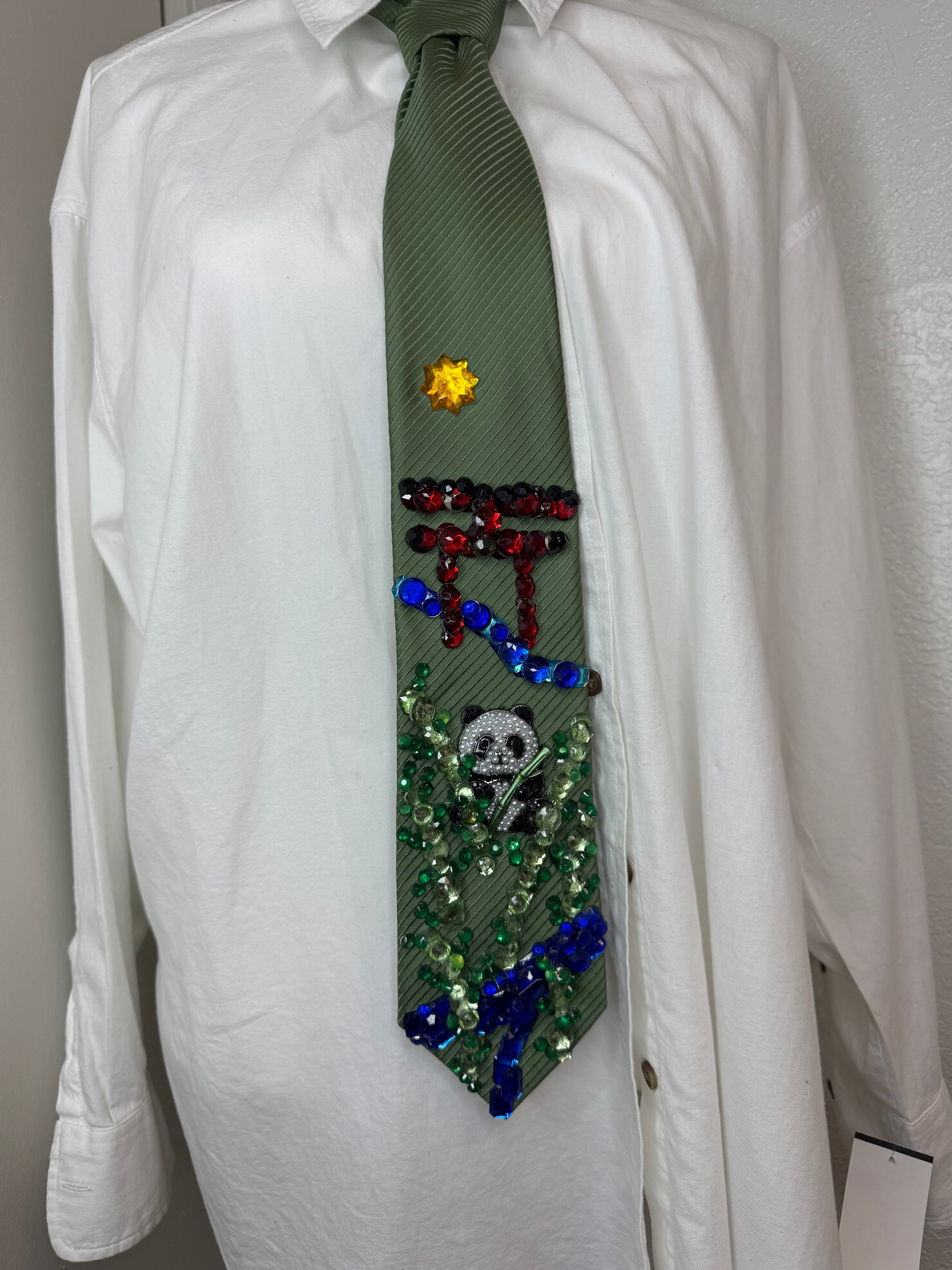 Green Panda In Bamboo Garden Chinatown Nature Tie