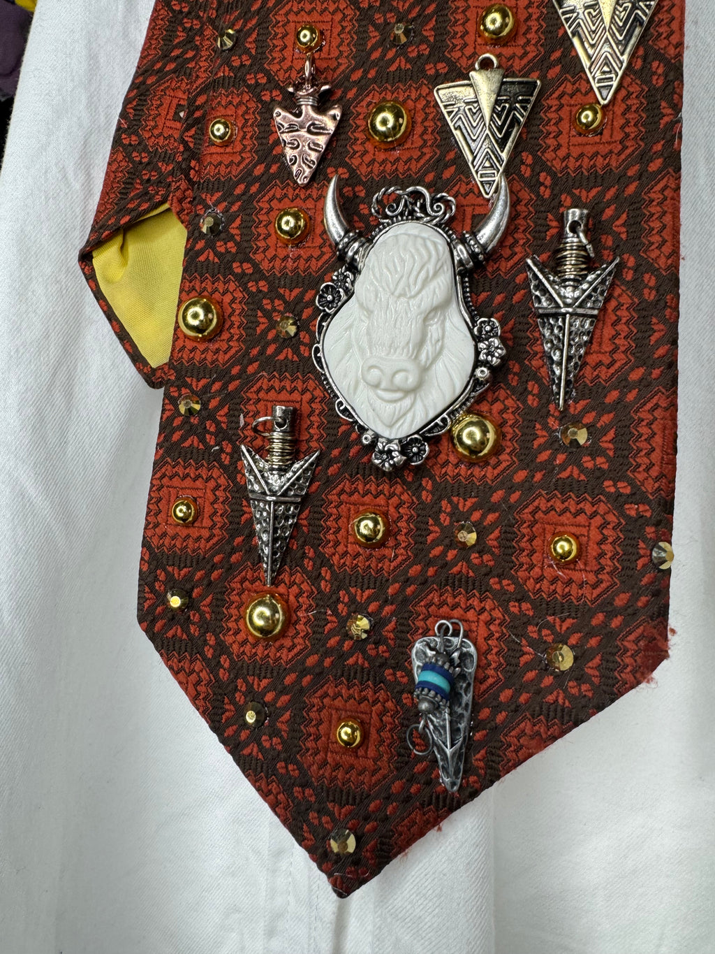 Orange Sweater Print Native vs Buffalo Nature Royalty Tie