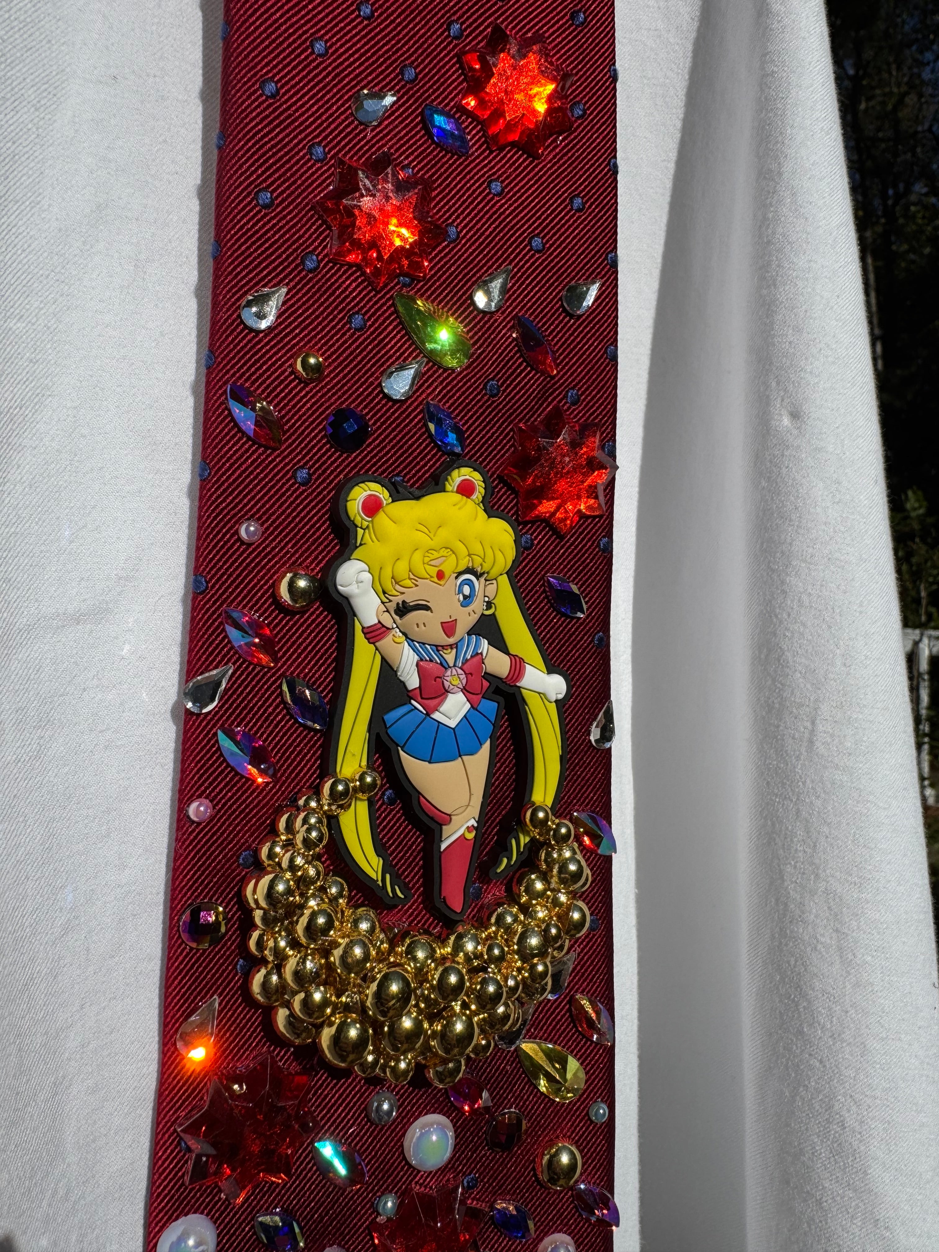 Red Usagi Tsukino on Golden Moon in Jewel Galaxy Sailor Moon Anime Tie