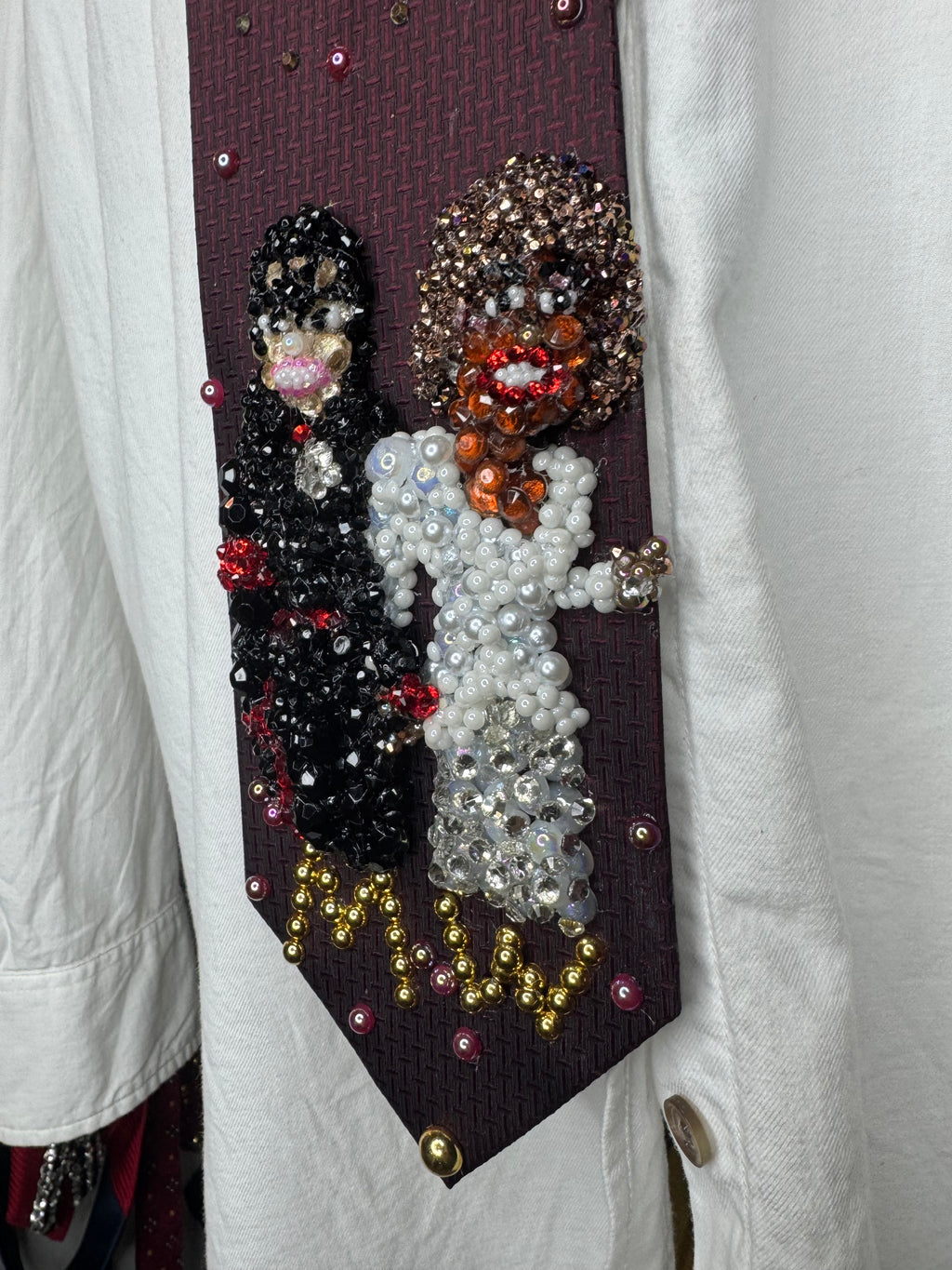 Burgundy Michael Jackson & Whitney Houston Holding Hands in High Class Royalty Outfits for Award Show