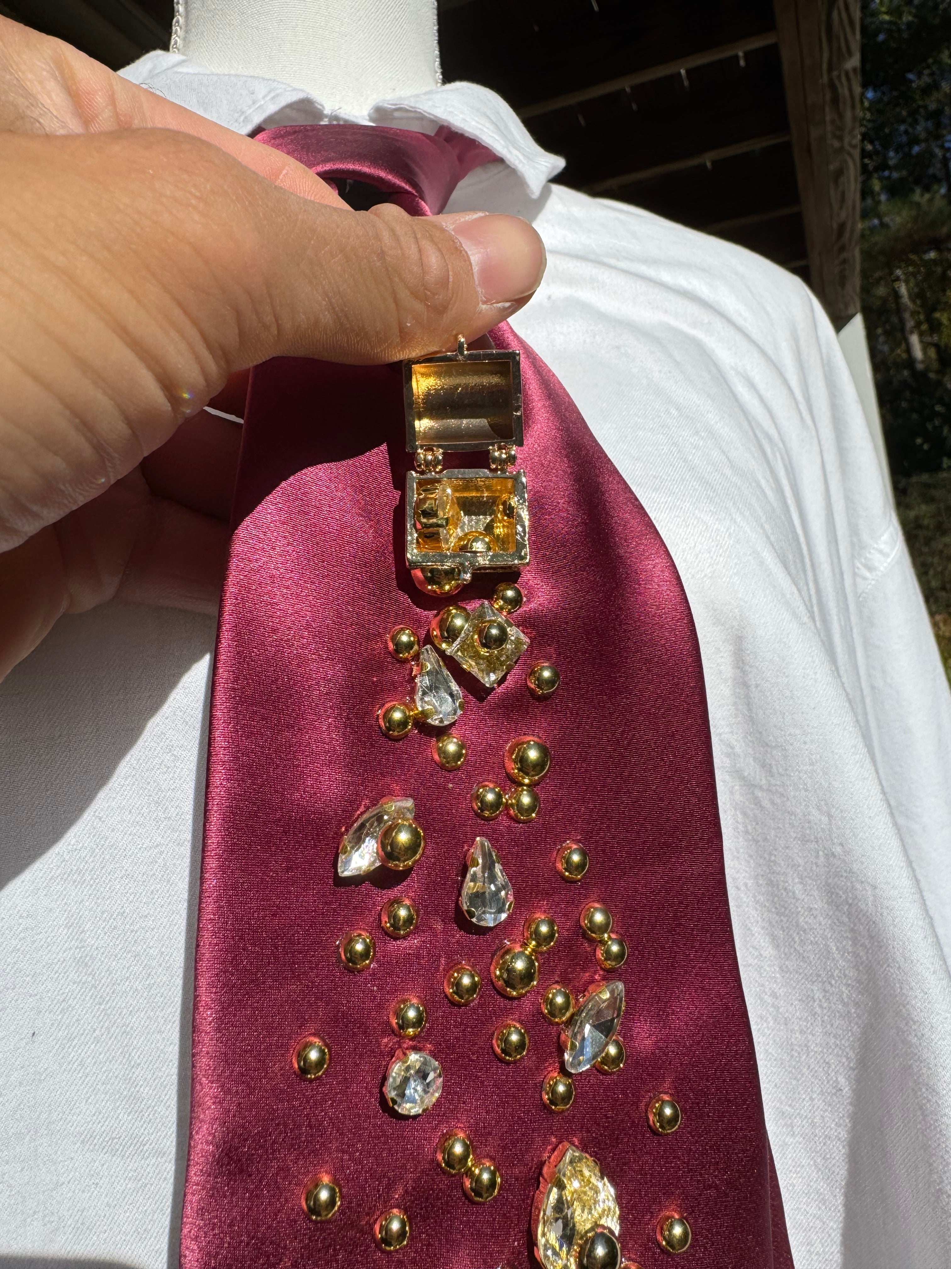 Burgundy Silk Treasure Box Spilling Gold and Baguettes Royalty Tie