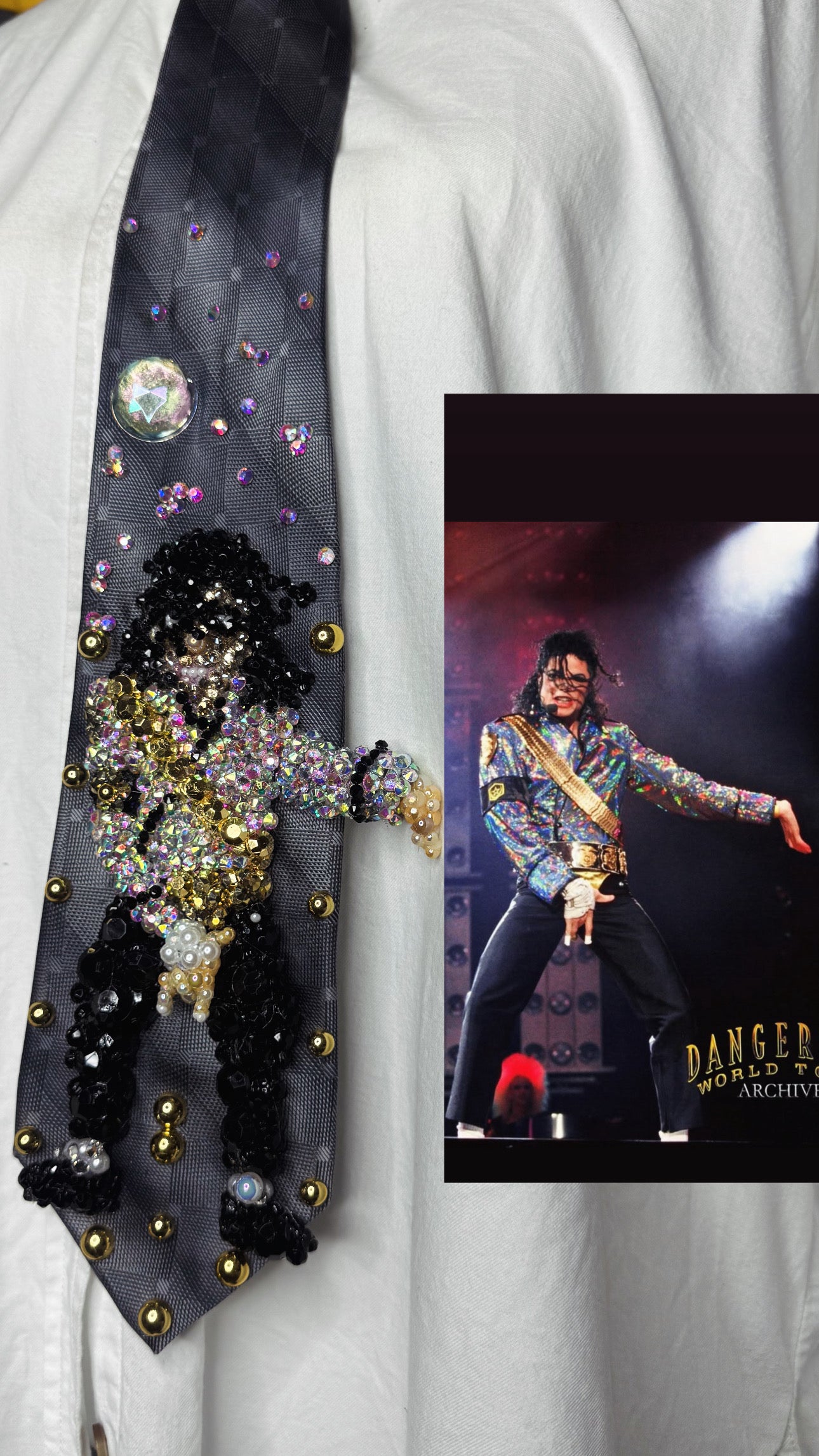Grey Michael Jackson Iridescent Jacket Hitting Crotch Move On Dangerous World Tour 1993 Tie