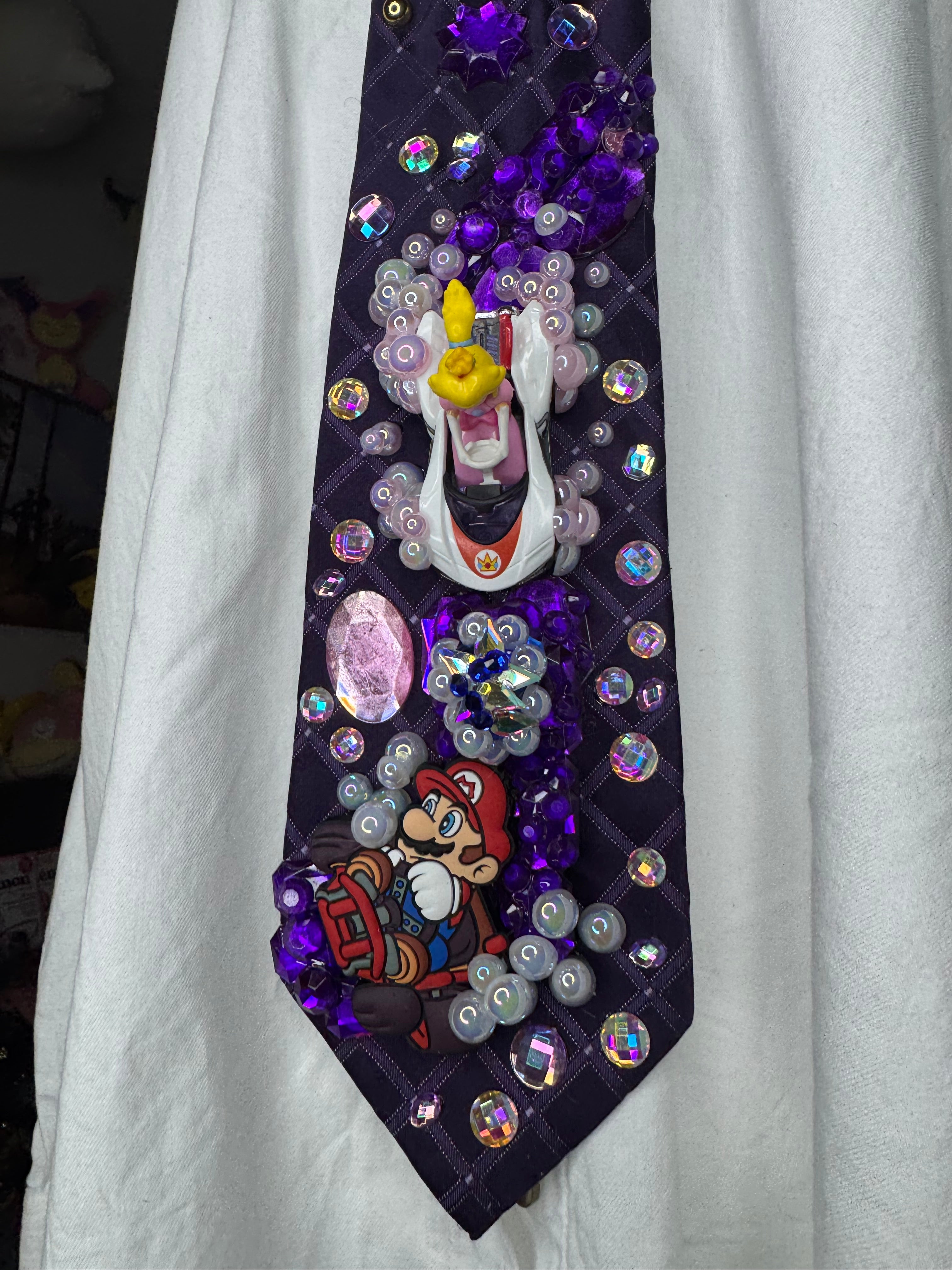 Purple Princess Peach Throwing Blue Shell on Indigo Road 200cc Mario Kart Tie