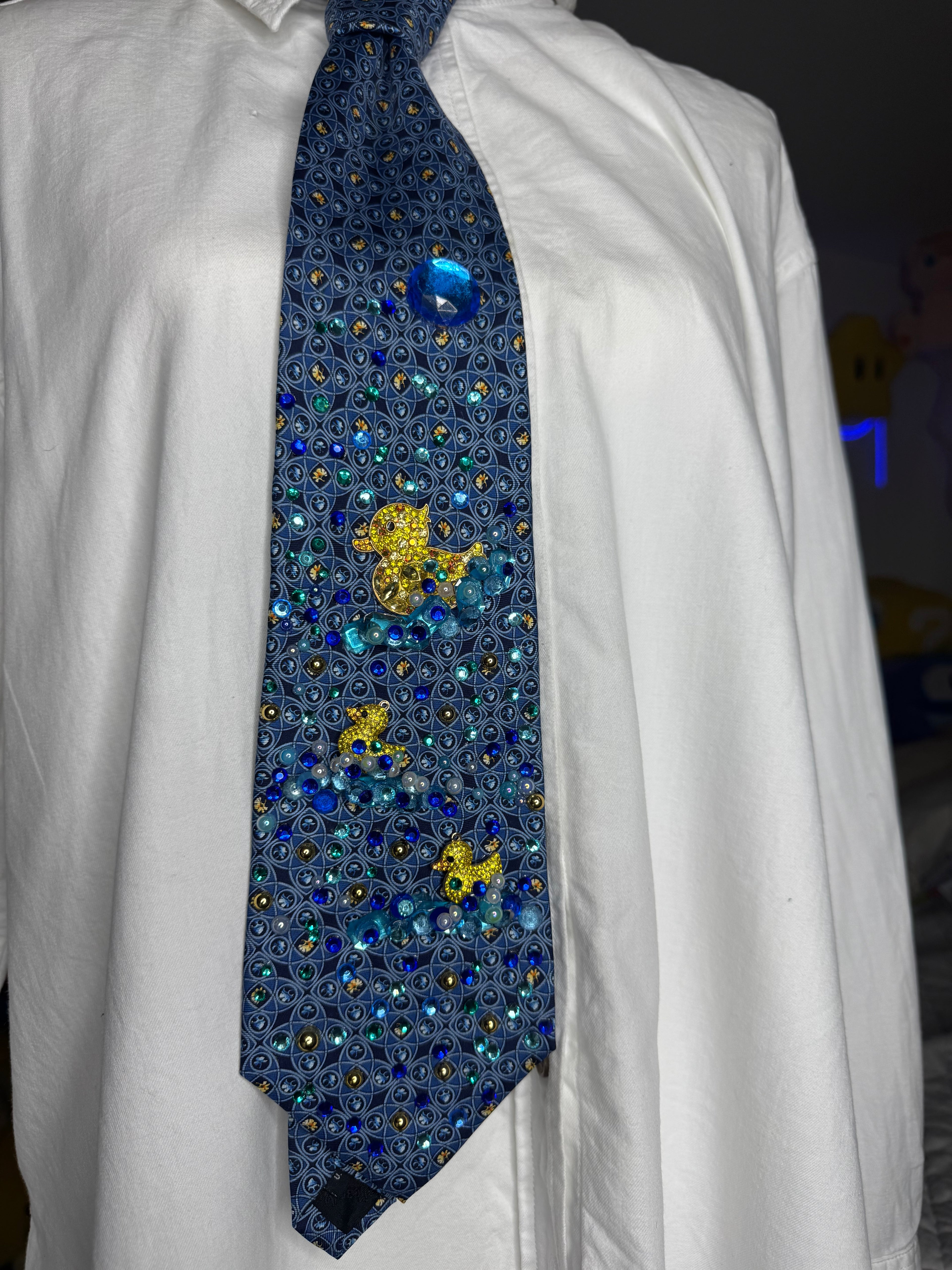 Navy Blue Diamond Ducks Swimming By Nature Royalty Tie