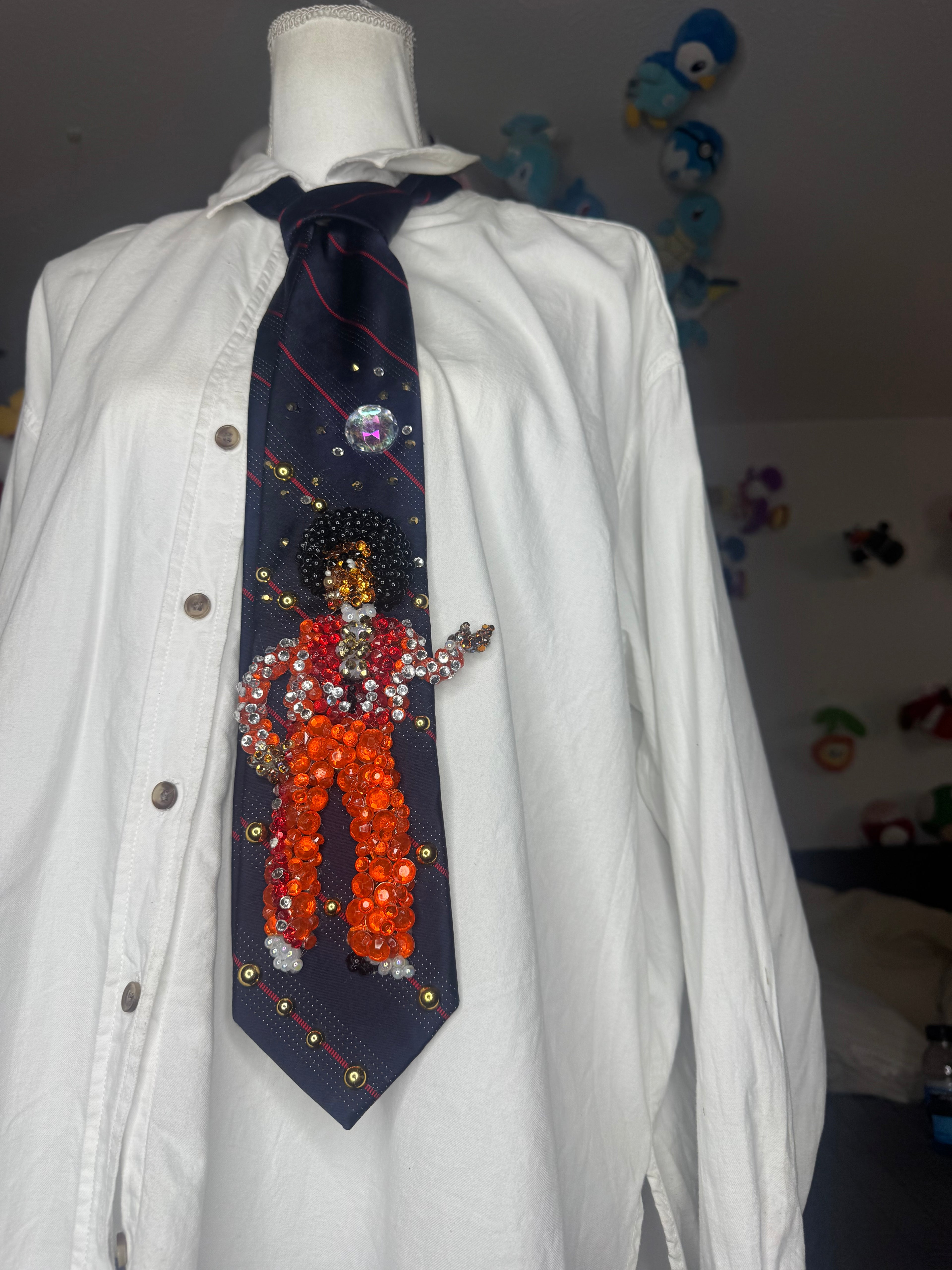 Navy Blue Teen Michael Jackson Orange Outfit Hitting Robot Walk Jackson 5 1975 Tie